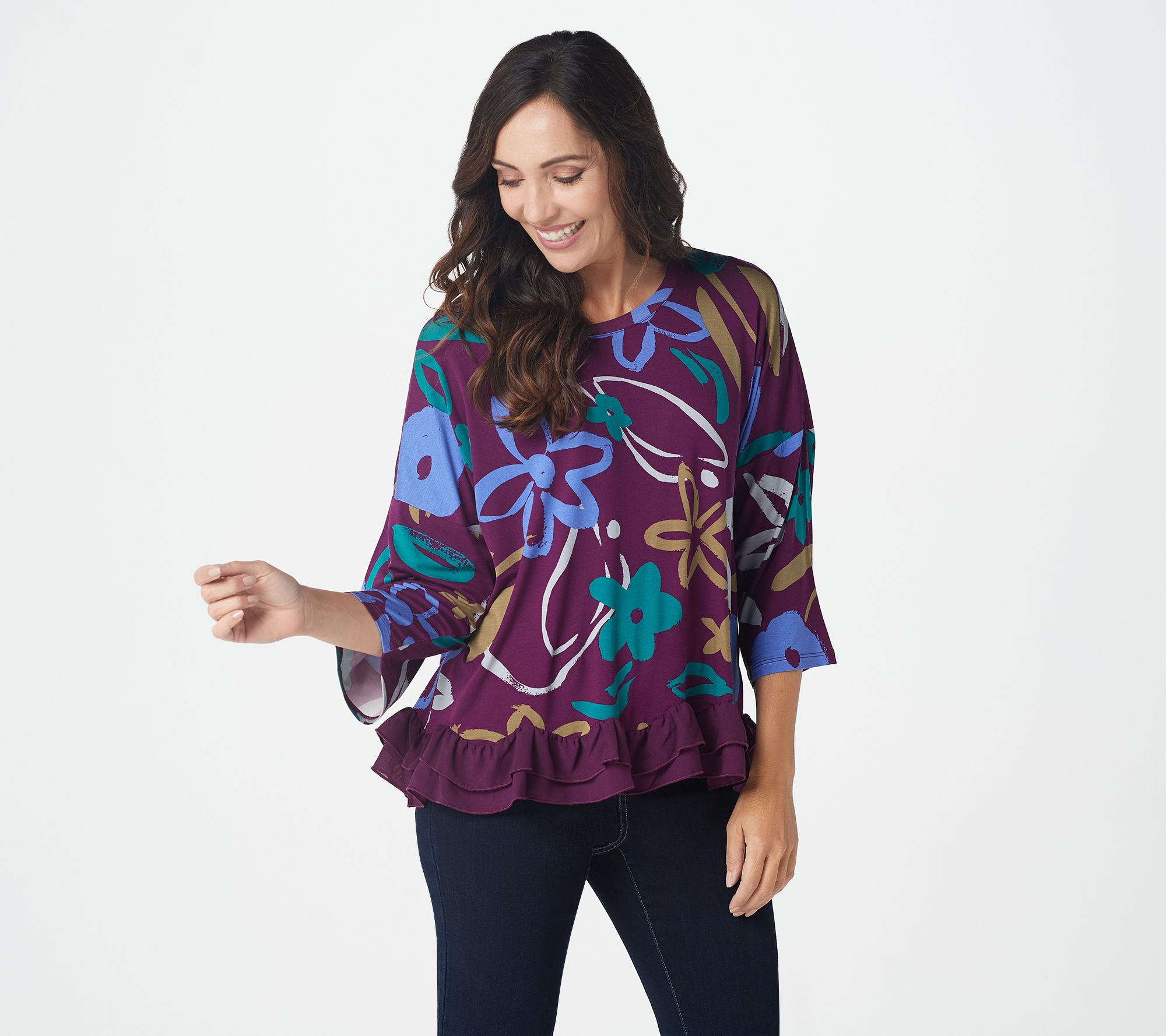 "As Is" LOGO by Lori Goldstein Printed Oversized Drop Shoulder Top