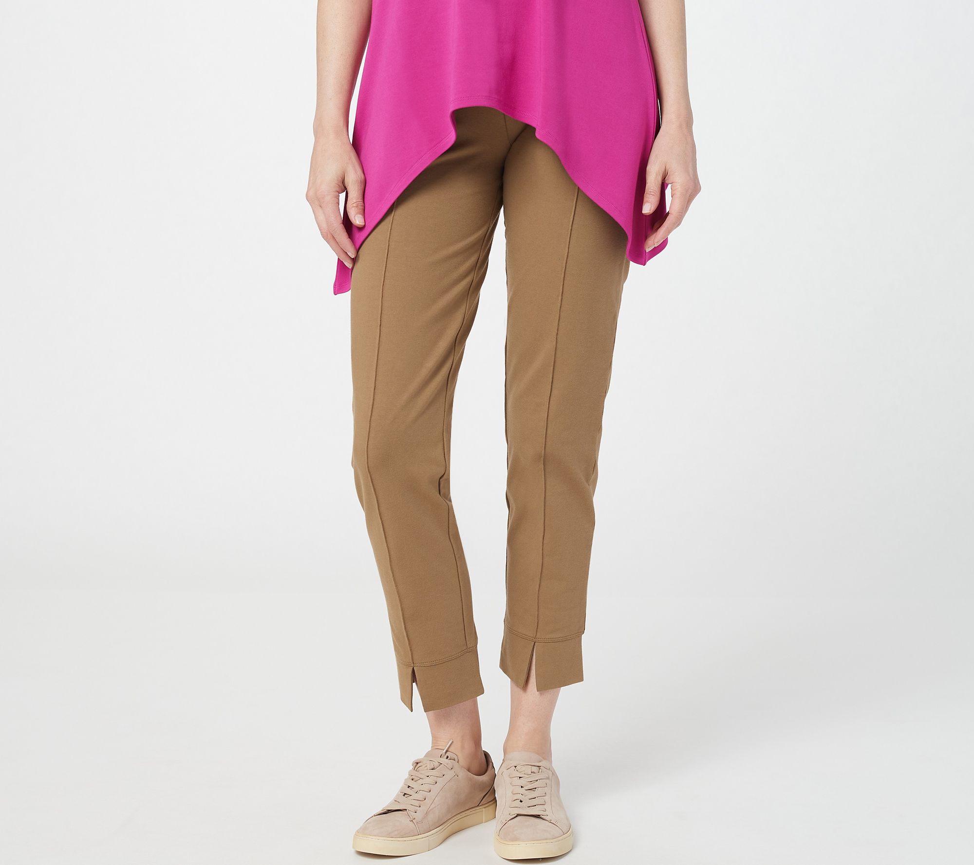 Women with Control Tall Tummy Control Pintuck Front Slit Ankle Pant