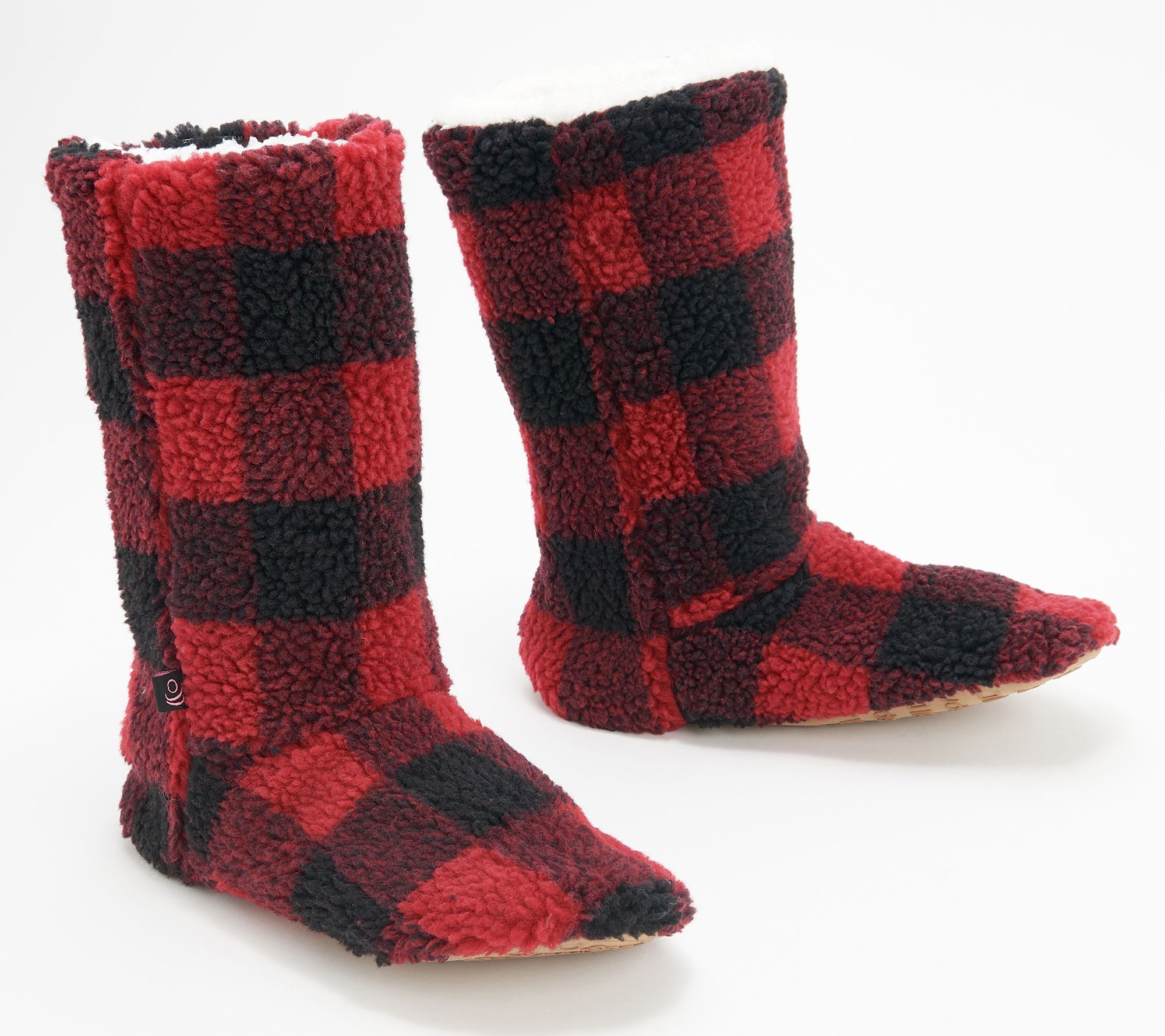 Cuddl Duds Buffalo Check Bootie Slipper with Faux Sherpa Lining - QVC.com