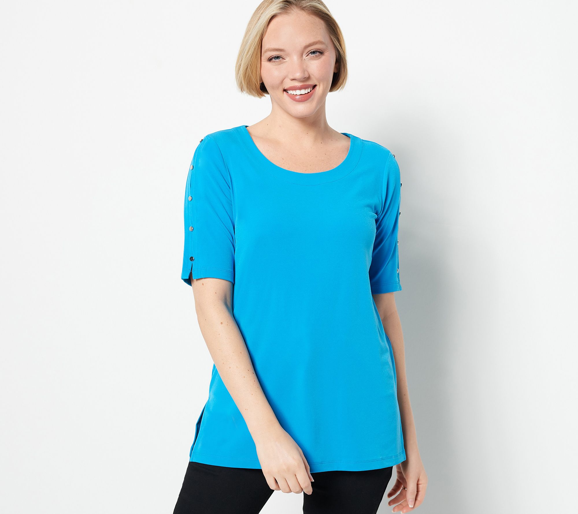 Susan Graver Petite Liquid Knit Elbow-Sleeve Tunic