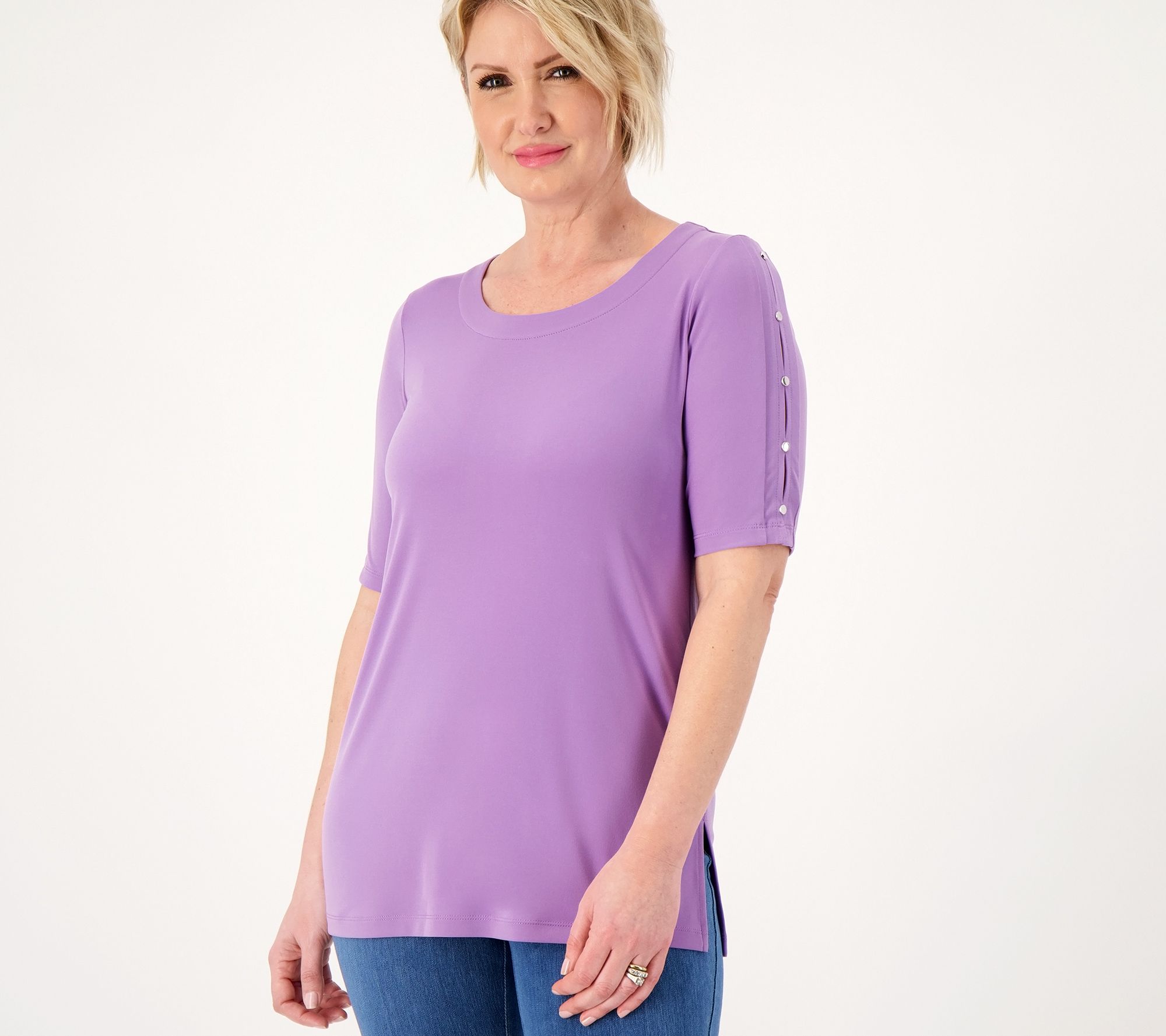 Susan Graver Petite Liquid Knit Elbow-Sleeve Tunic