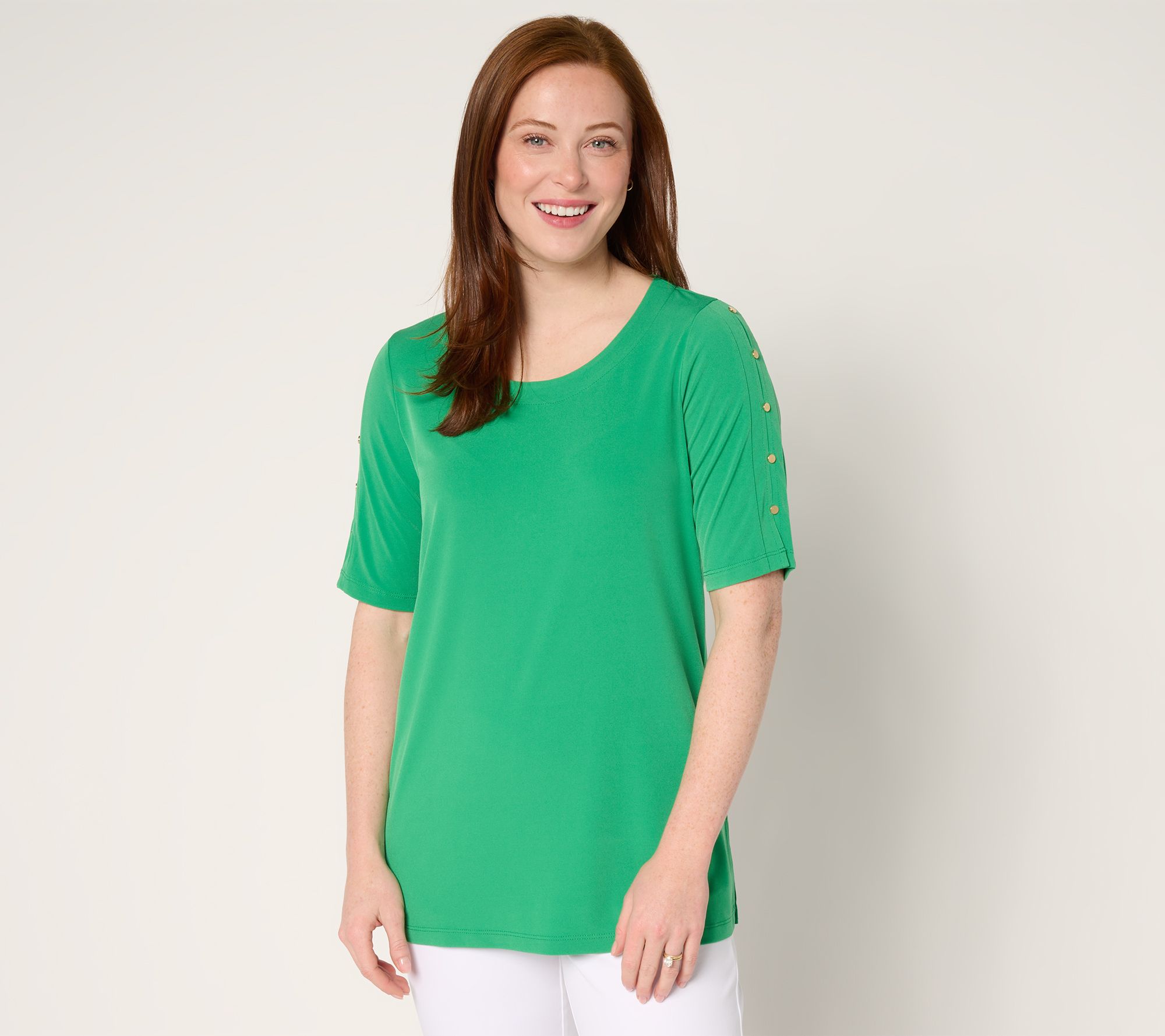 Susan Graver Petite Liquid Knit Elbow-Sleeve Tunic