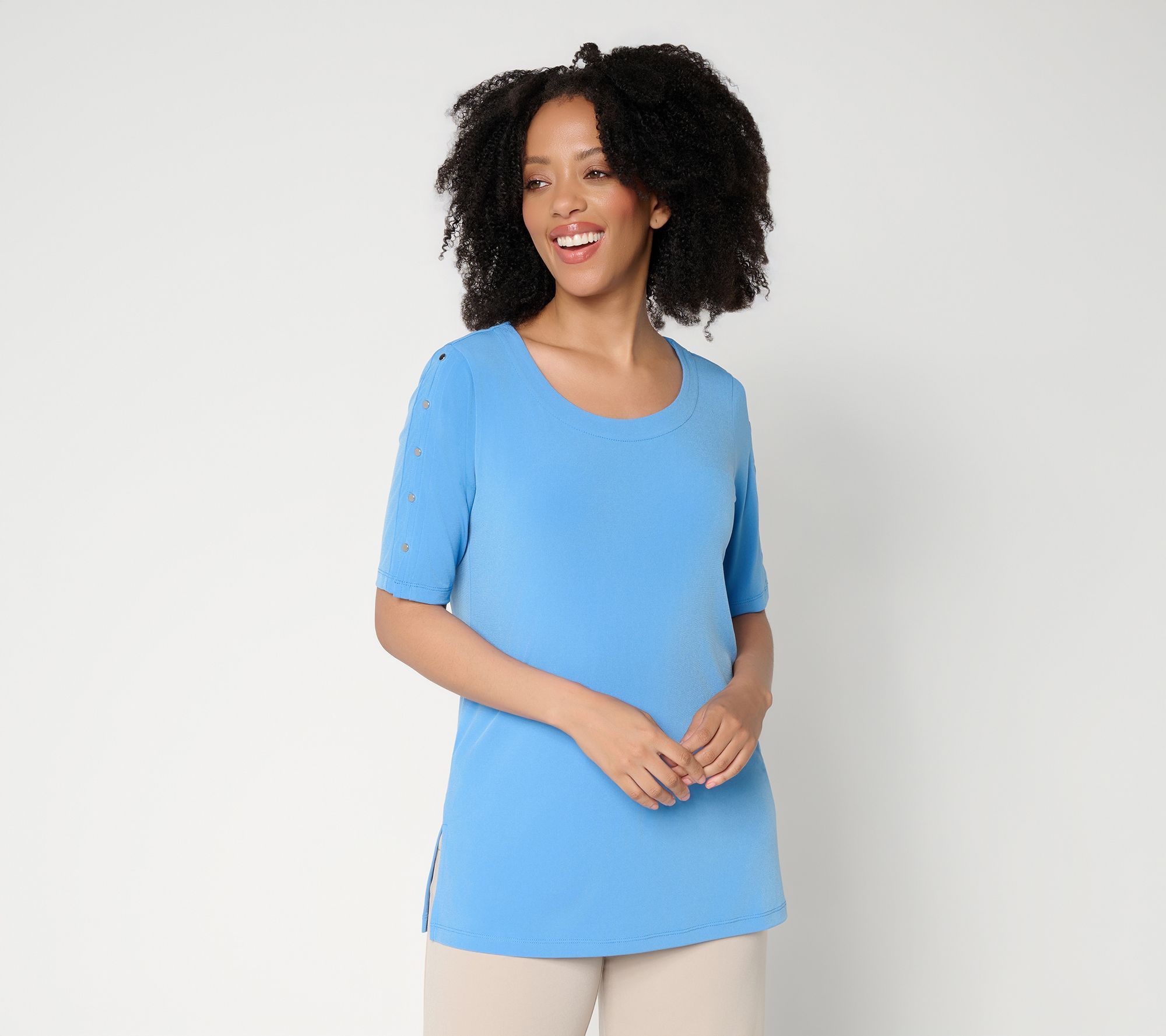 Susan Graver Petite Liquid Knit Elbow-Sleeve Tunic