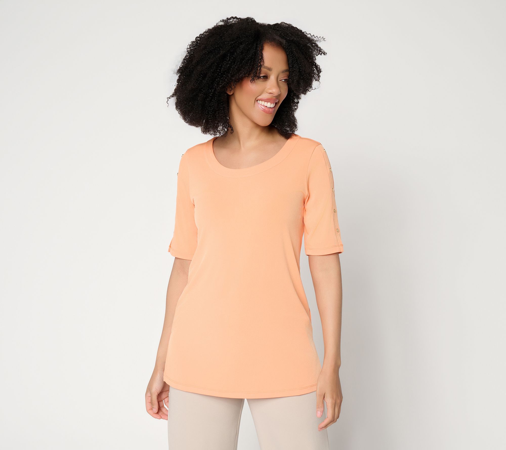 Susan Graver Petite Liquid Knit Elbow-Sleeve Tunic