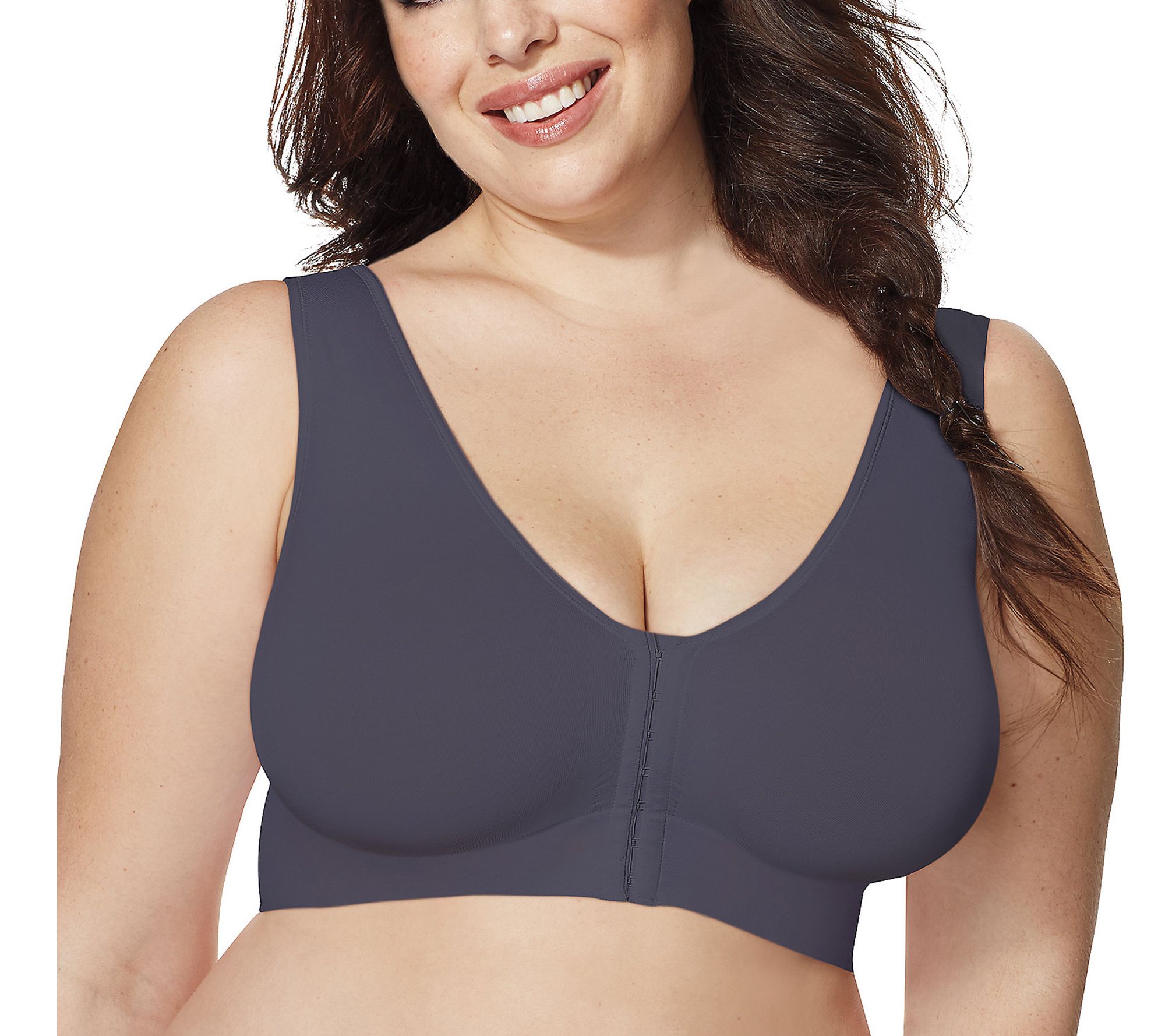 Hanes Just My Size Pure Comfort Front-Close Seamless Bra White 1X Women's