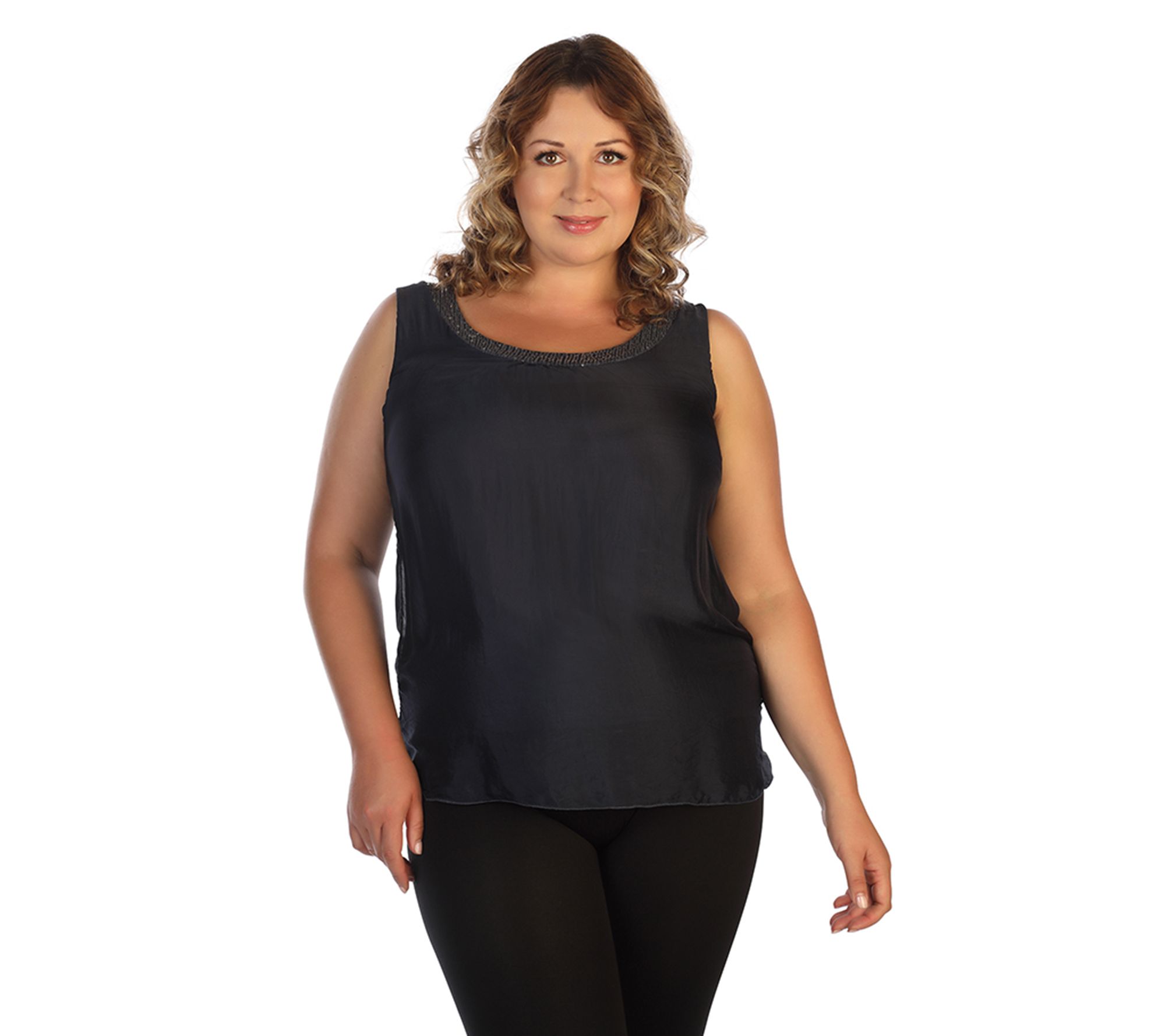 skinnytees Plus Sleeveless Silk & Sequin Blouse