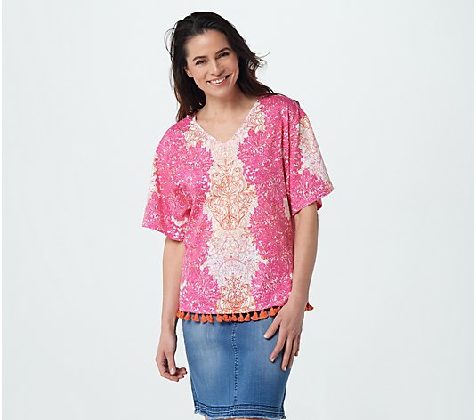 "As Is" Belle Beach by Kim Gravel Seascape Top with Tassel Trim