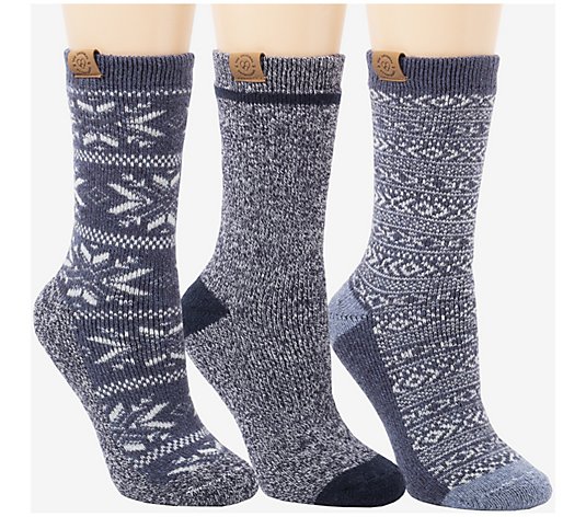 Dearfoams Ladies' 3 Pair Pack Snowflake Heat Cr ew Socks