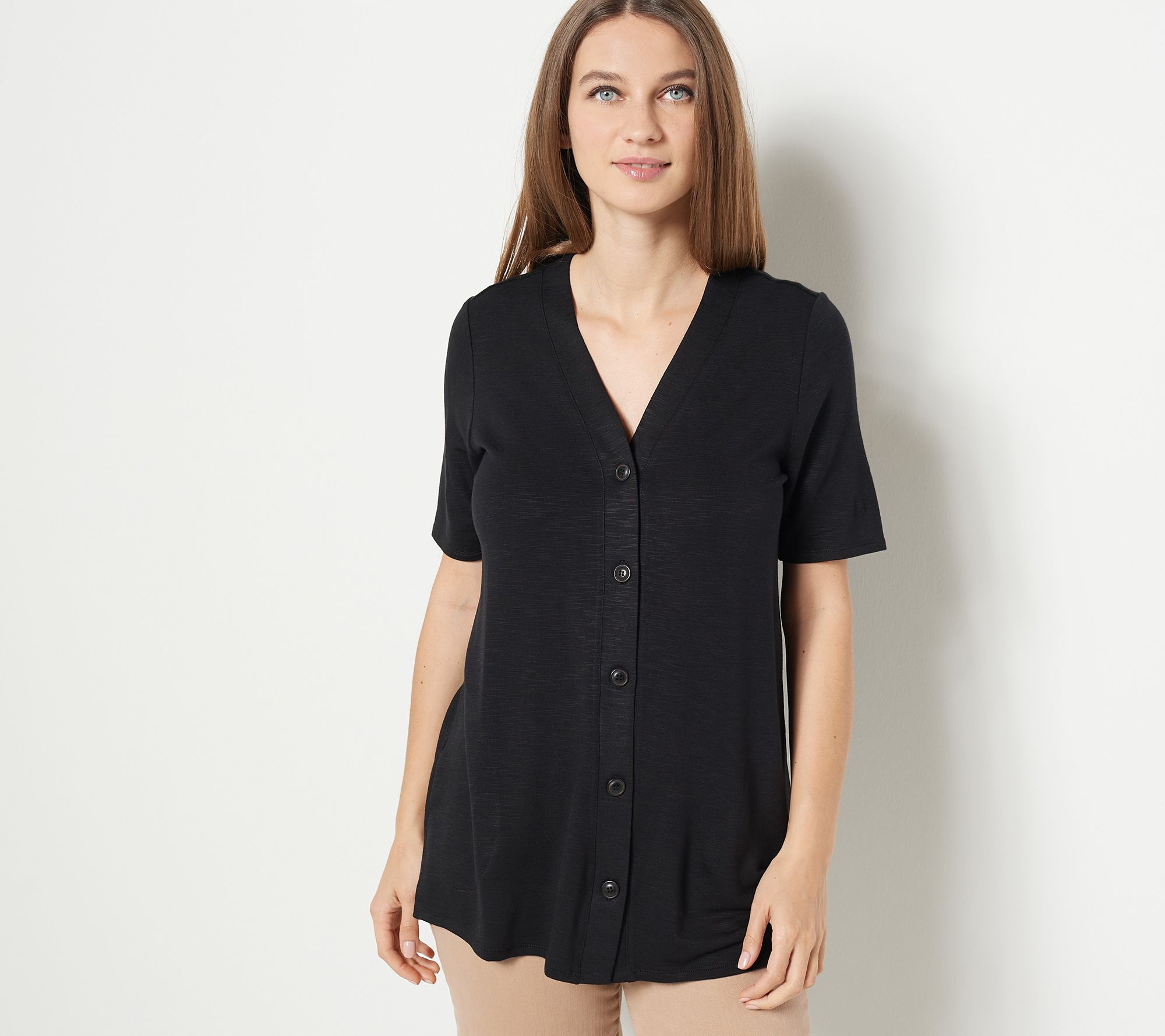 Susan Graver Weekend Textured Jersey Knit Button Front Cardigan