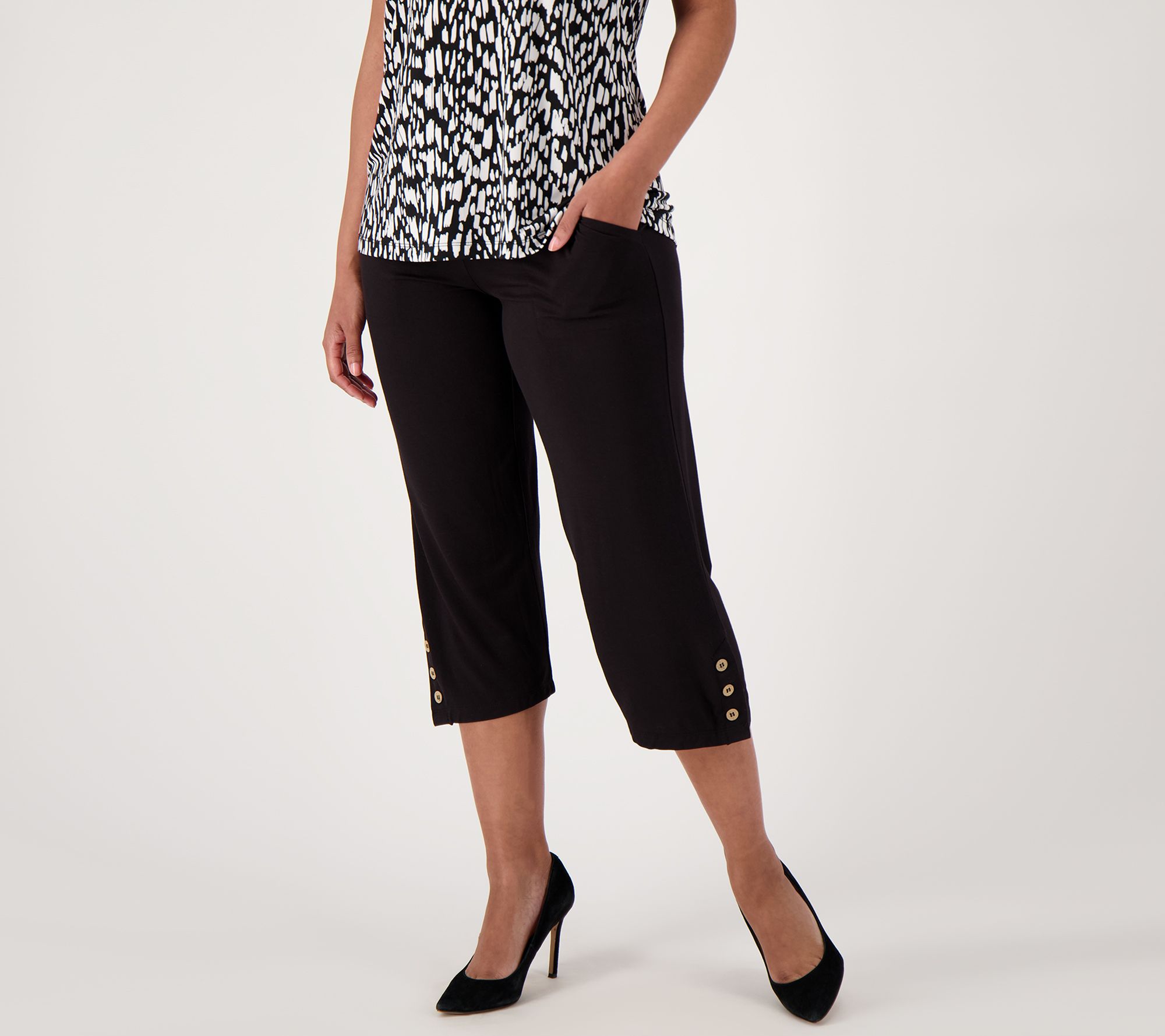 Susan Graver, Pants & Jumpsuits, Susan Graver Sg Sg Sport Knit Side Snap  Track Pants Black Small A45464