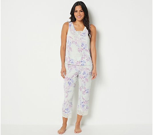 As Is Breezies Knit Tank and Crop Pant Sleep Set w/ Lace Detail