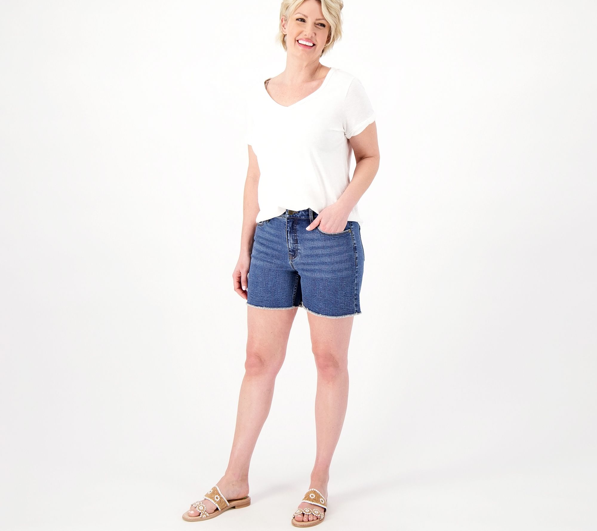 Candace Cameron Bure Petite Pacific Denim Boyfriend Short- Indigo - QVC.com