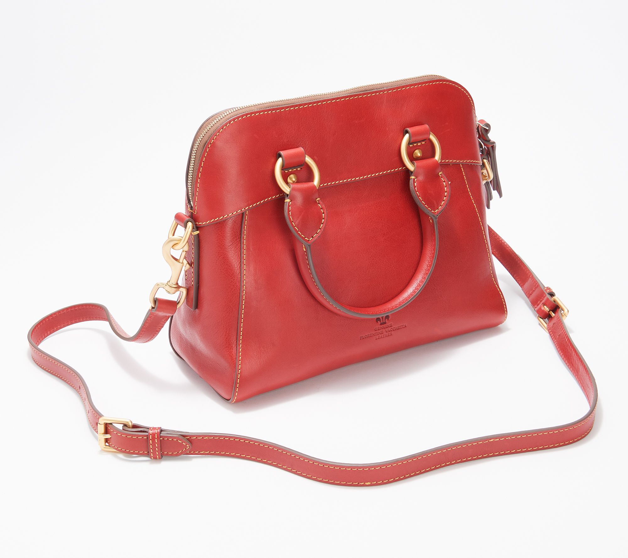 Genuine Florentine Vacchetta Leather Double Pocket Shoulder Bag
