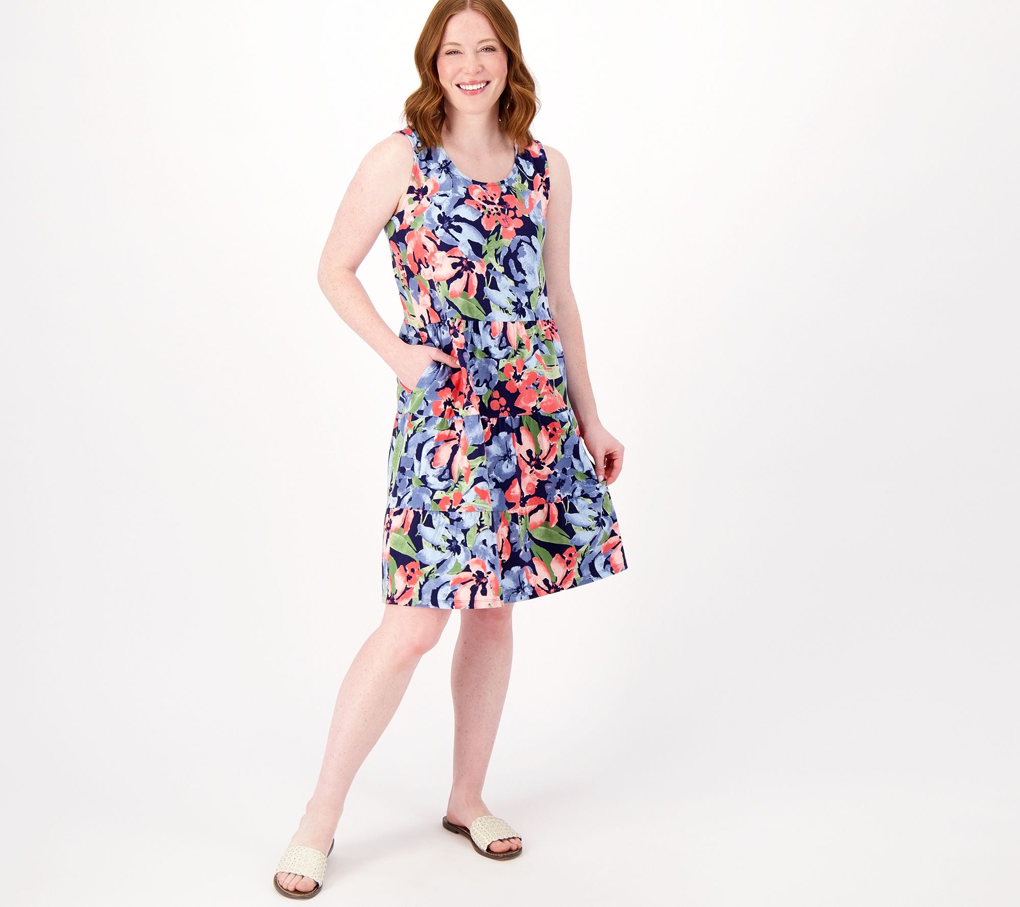 Denim & Co. Printed Favorite Jersey ScoopNeck Swing Tank Dress