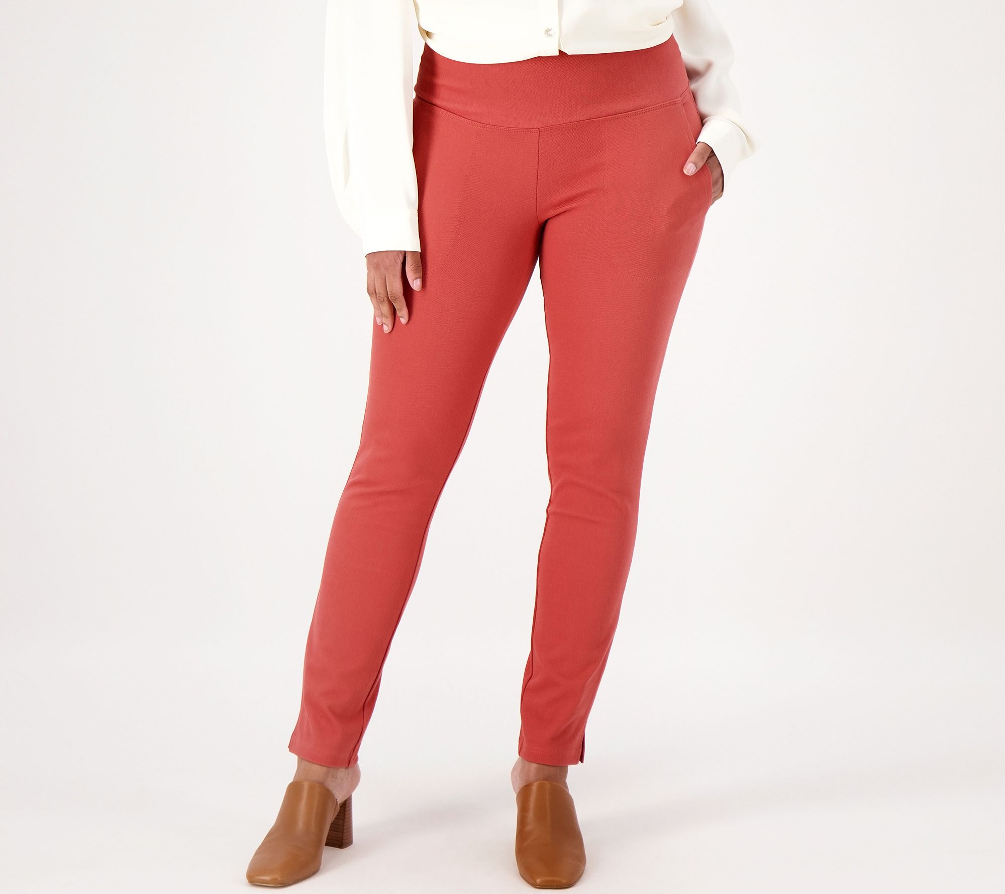Primula Slim Fit Pants - White Stretch Cotton, Ankle-Length Leg