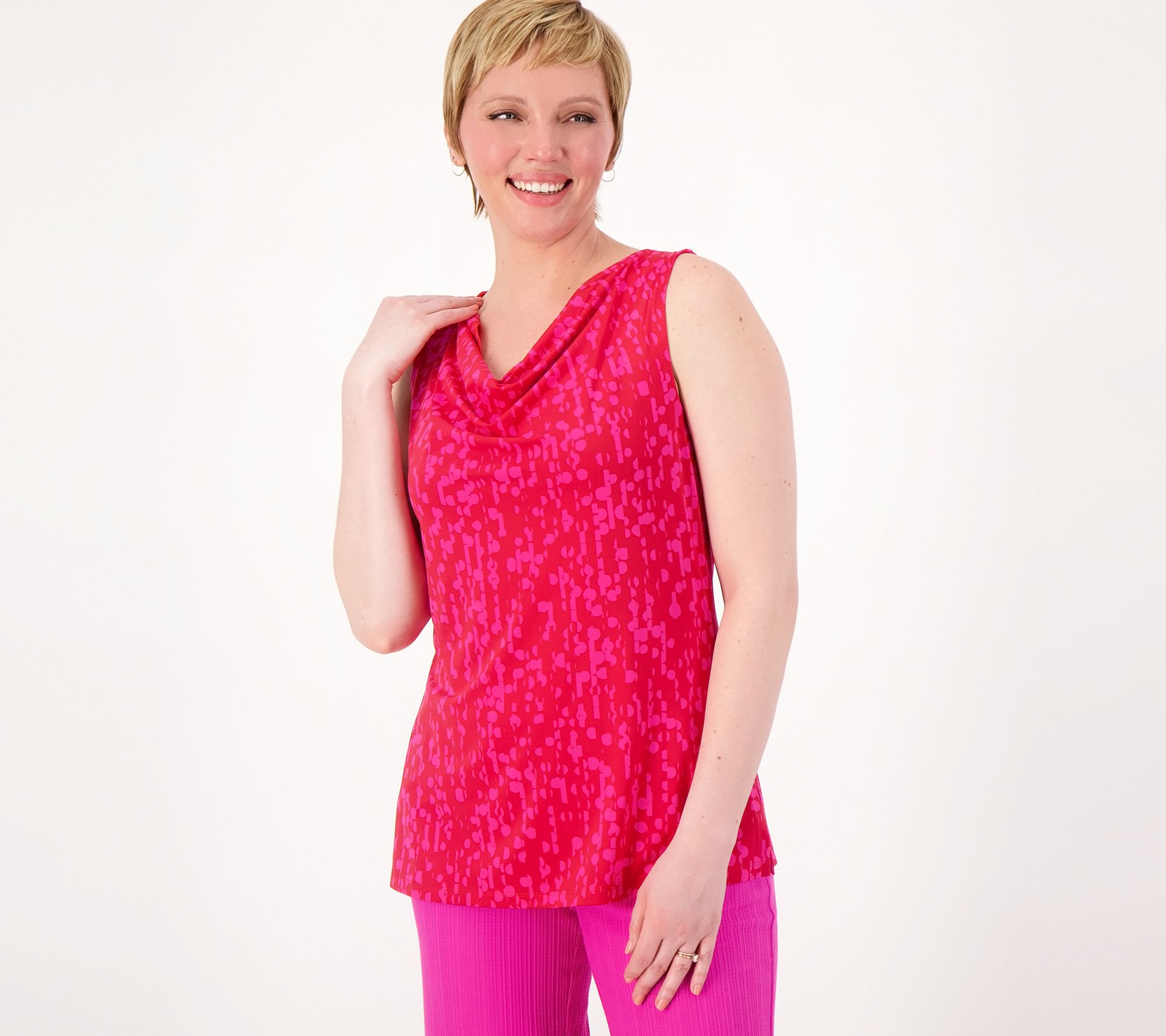 Isaac Mizrahi Live! Elements Printed Draped Front Sleeveless Top