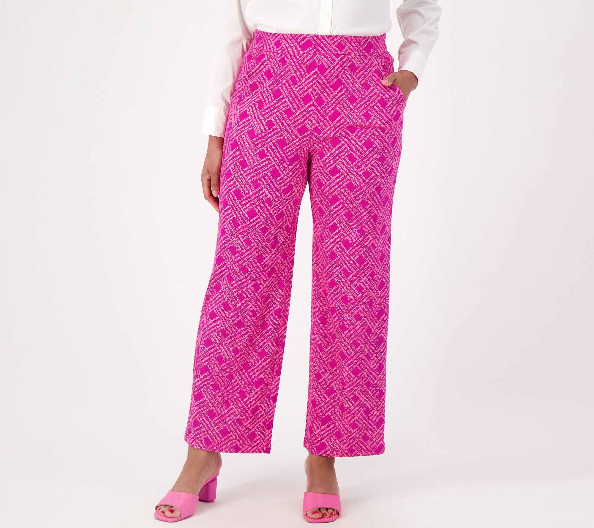 "As Is" Isaac Mizrahi Live Pet Silky Ponte Printed Pull-On Patio Pants