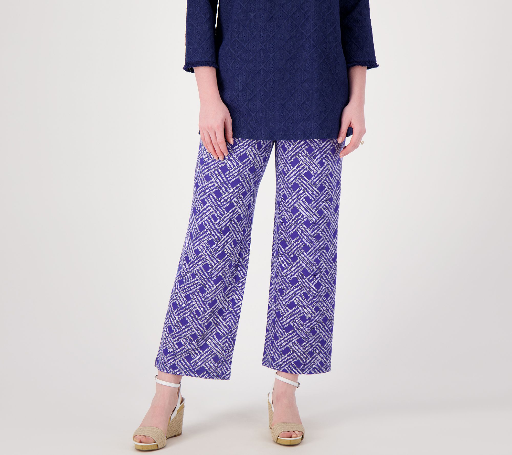 "As Is" Isaac Mizrahi Live Pet Silky Ponte Printed Pull-On Patio Pants