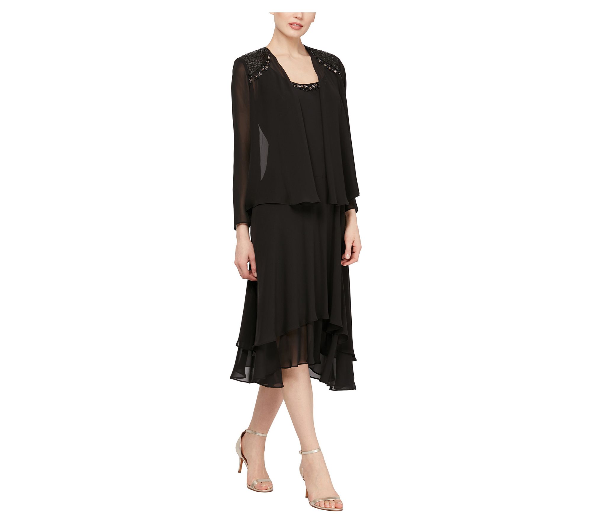 S.L. Fashions Women's Sequined Shoulder JacketDress (Petite) - QVC.com