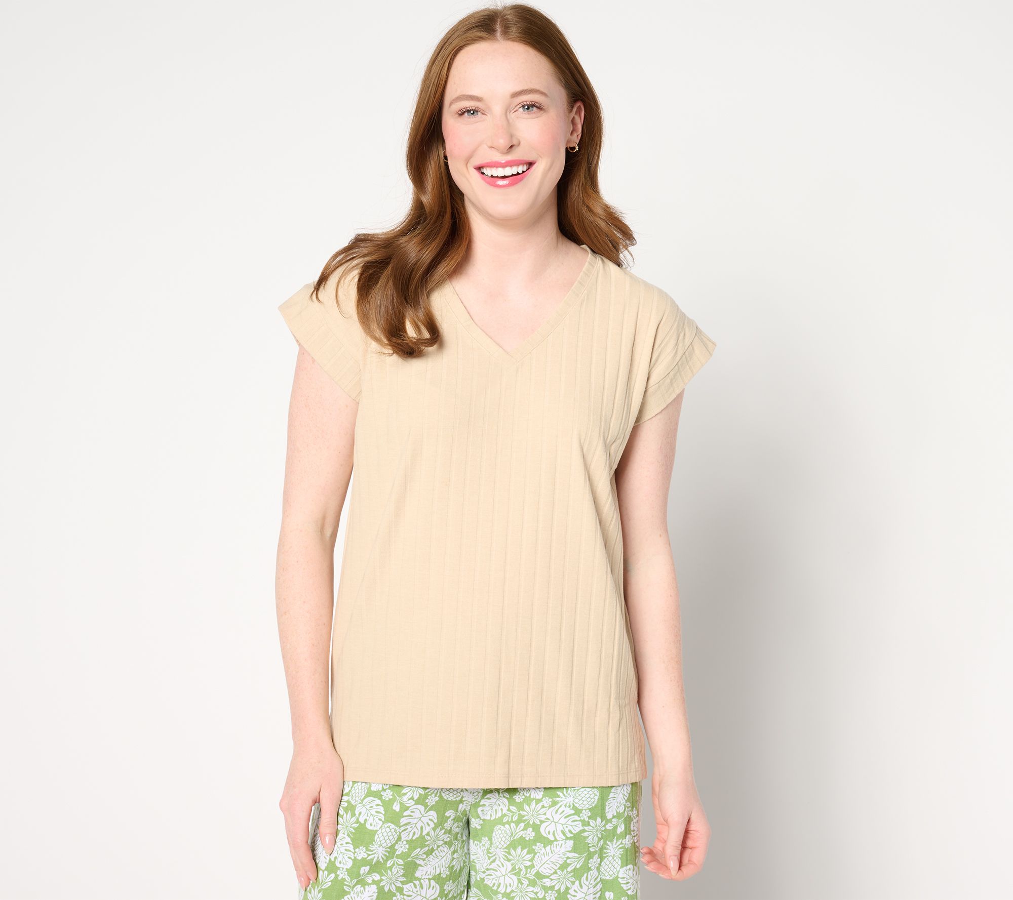 Cuddl Duds Wide Rib V-Neck Tee