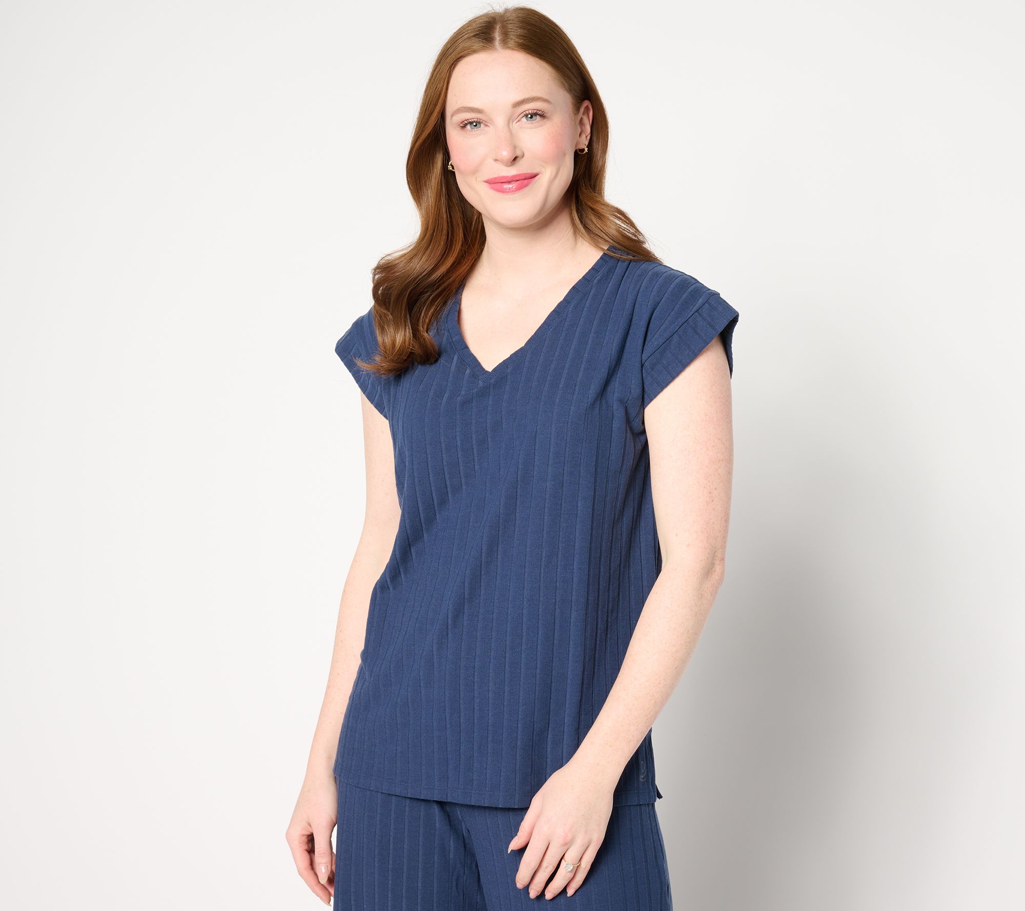 Cuddl Duds Wide Rib V-Neck Tee