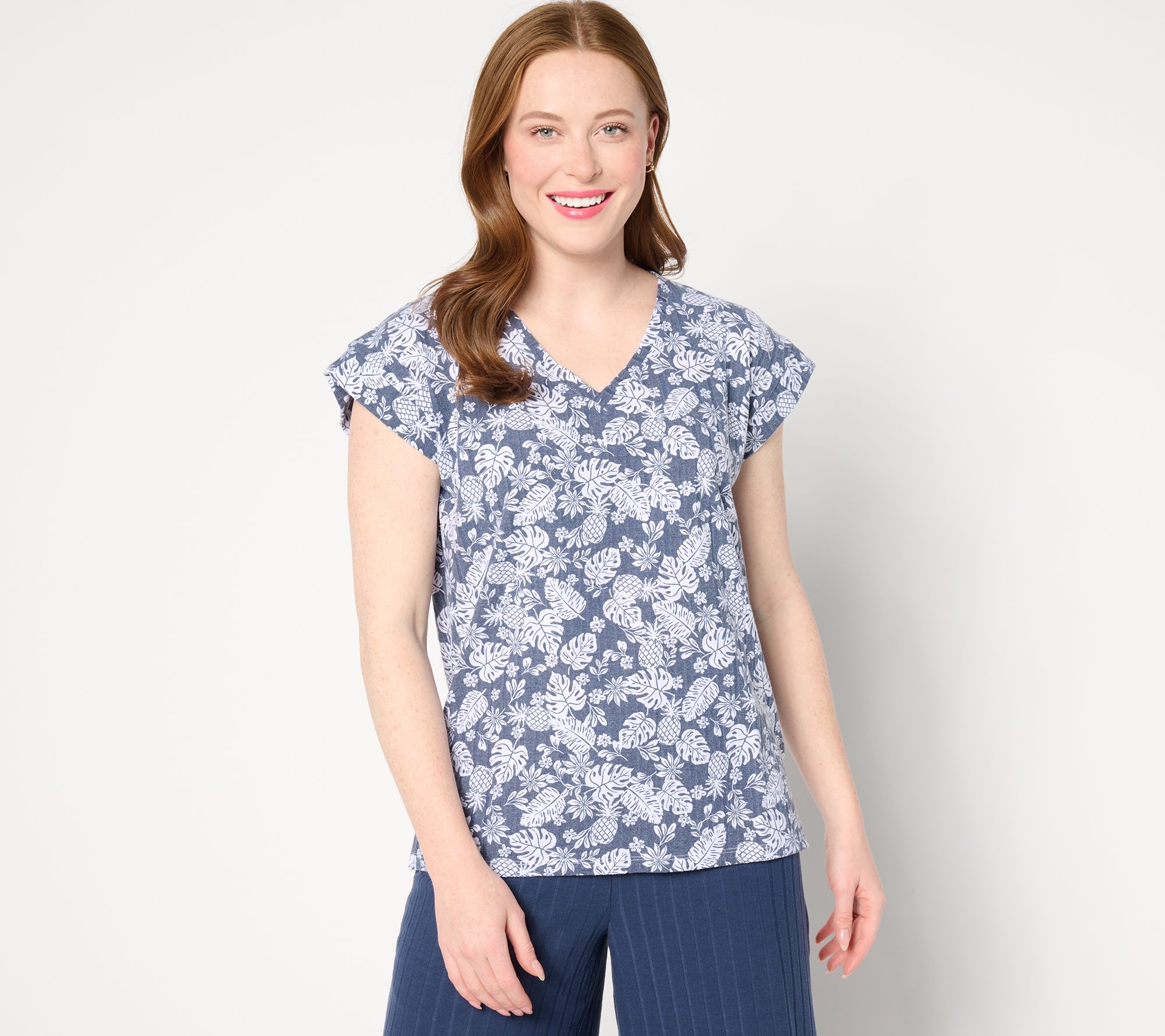 Cuddl Duds Wide Rib V-Neck Tee