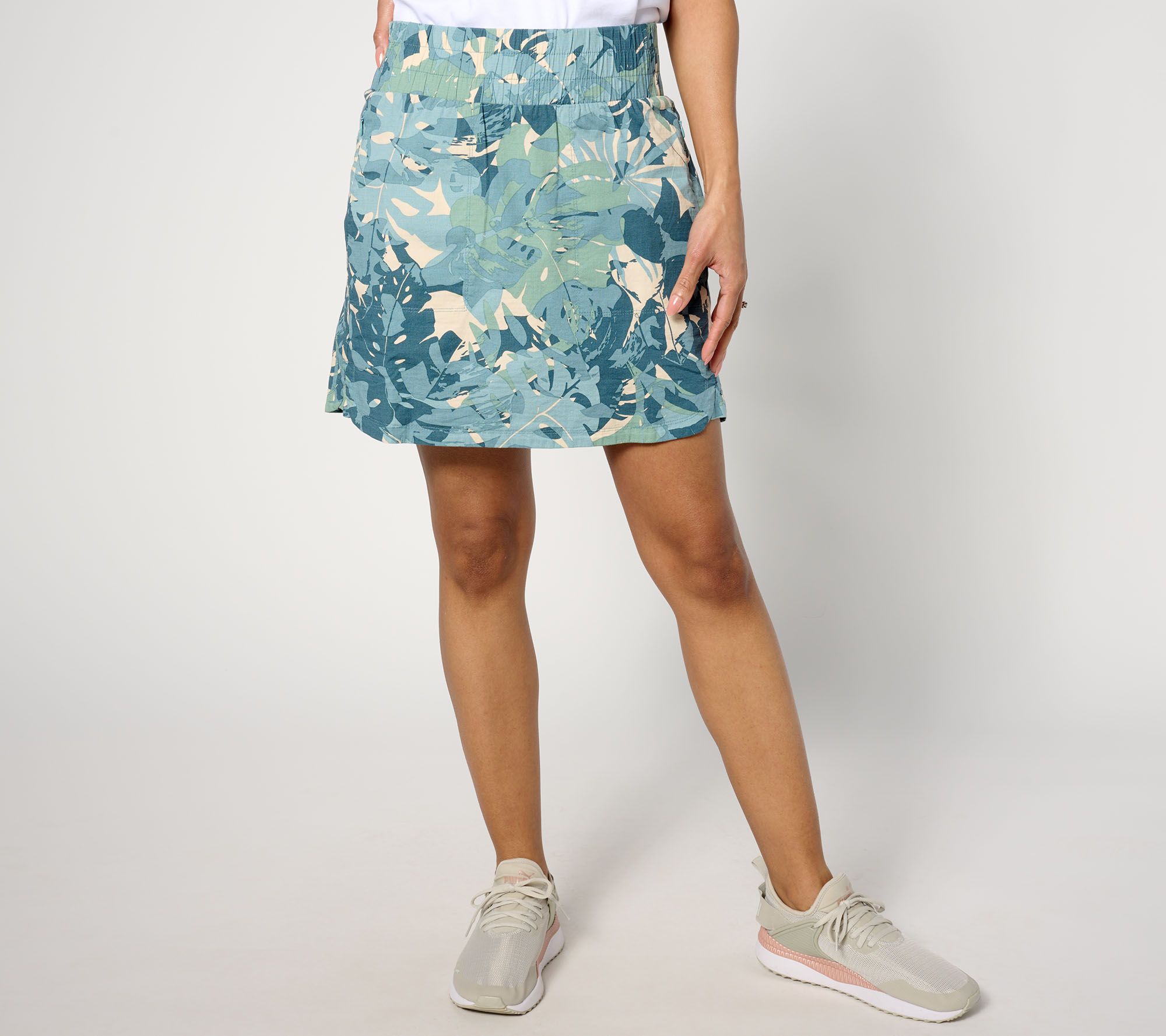 zuda Petite Stretch Woven Ripstop Printed Skort