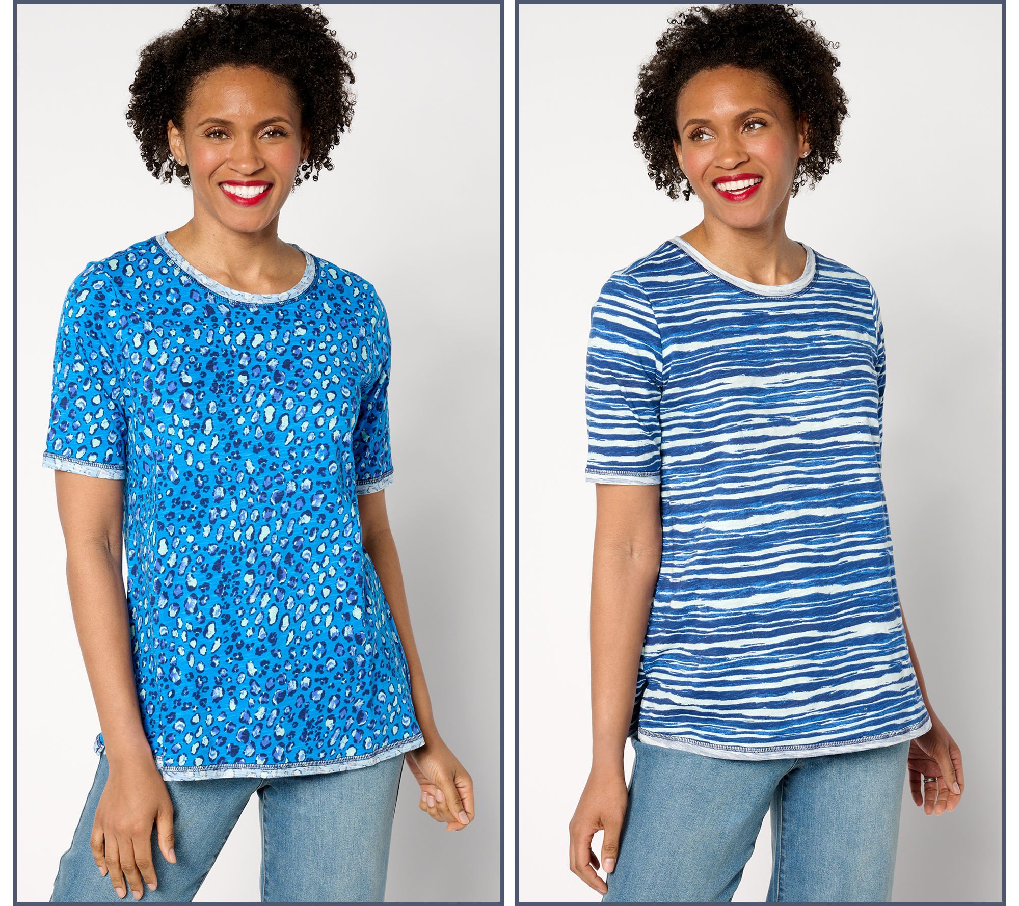 LOGO by Lori Goldstein Elbow-Sleeve Scoop-Neck Two-Pack Tees