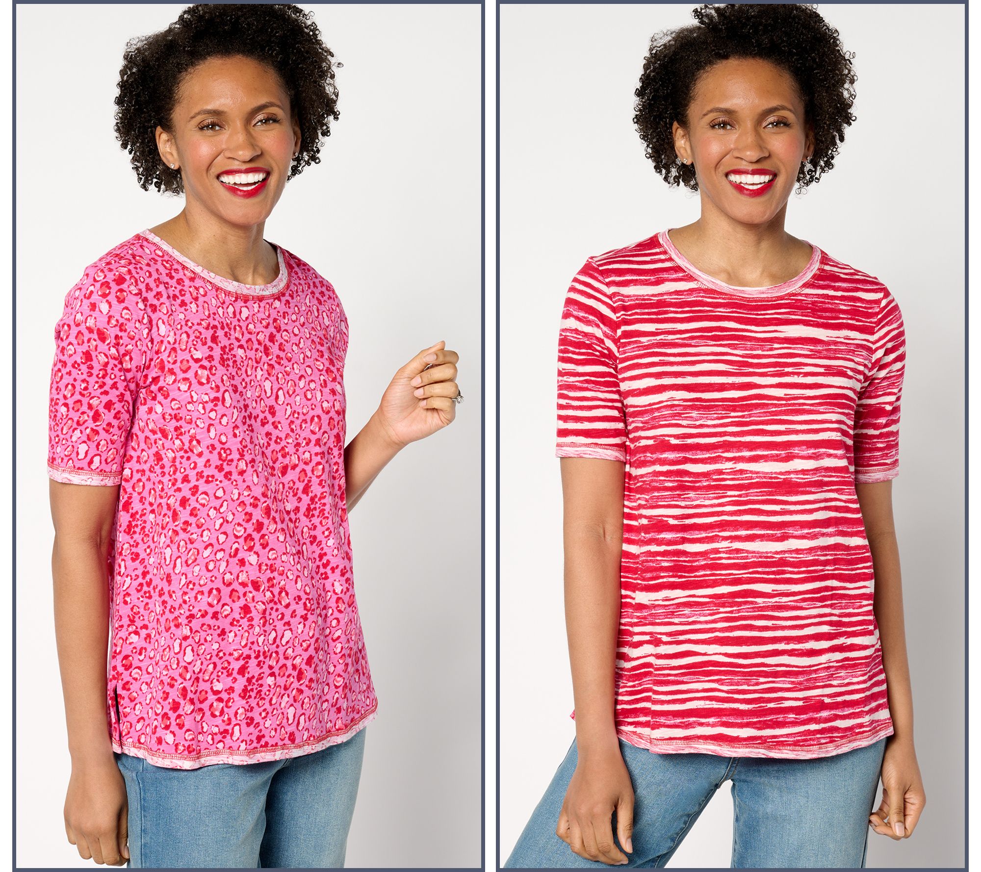 LOGO by Lori Goldstein Elbow-Sleeve Scoop-Neck Two-Pack Tees