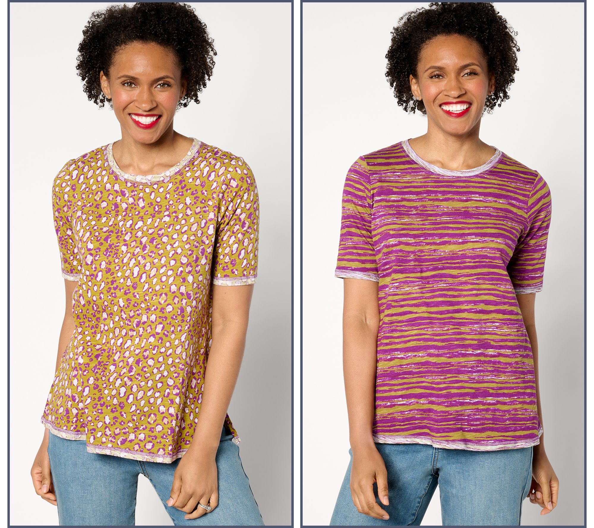 LOGO by Lori Goldstein Elbow-Sleeve Scoop-Neck Two-Pack Tees