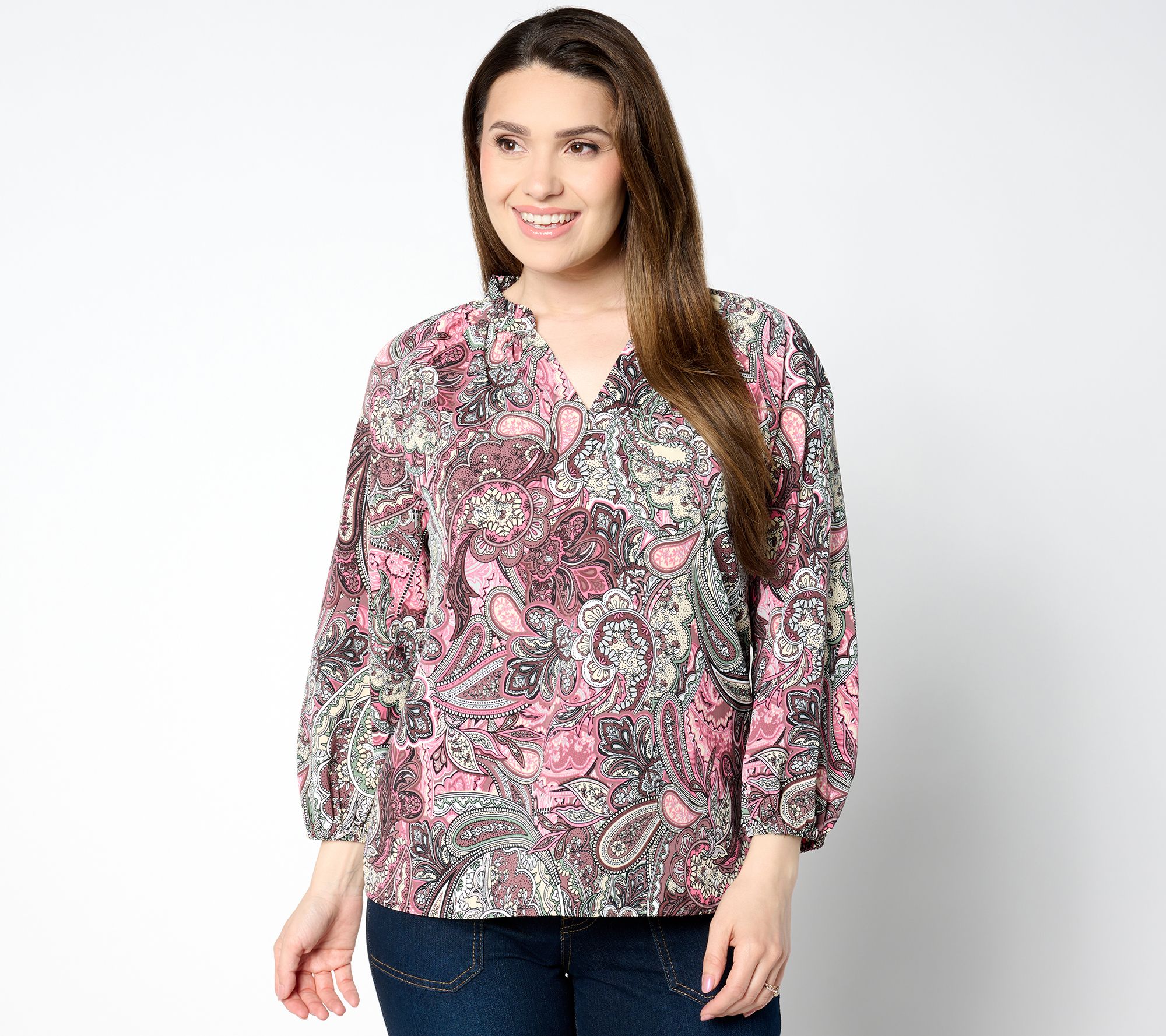 BEAUTIFUL by Lawrence Zarian Printed Stretch Sateen 3/4 Sleeve Blouse