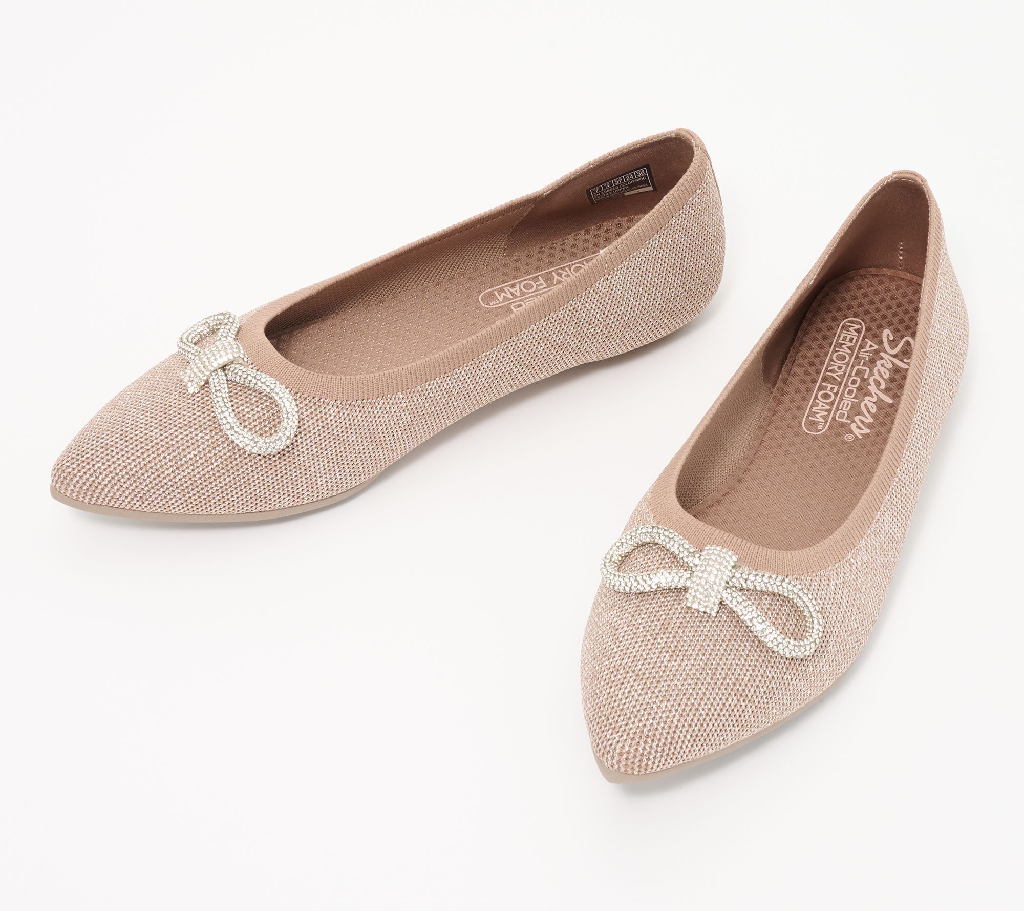 "As Is" Skechers Cleo Point Recycled Vegan Sparkle Knit Bow Flats