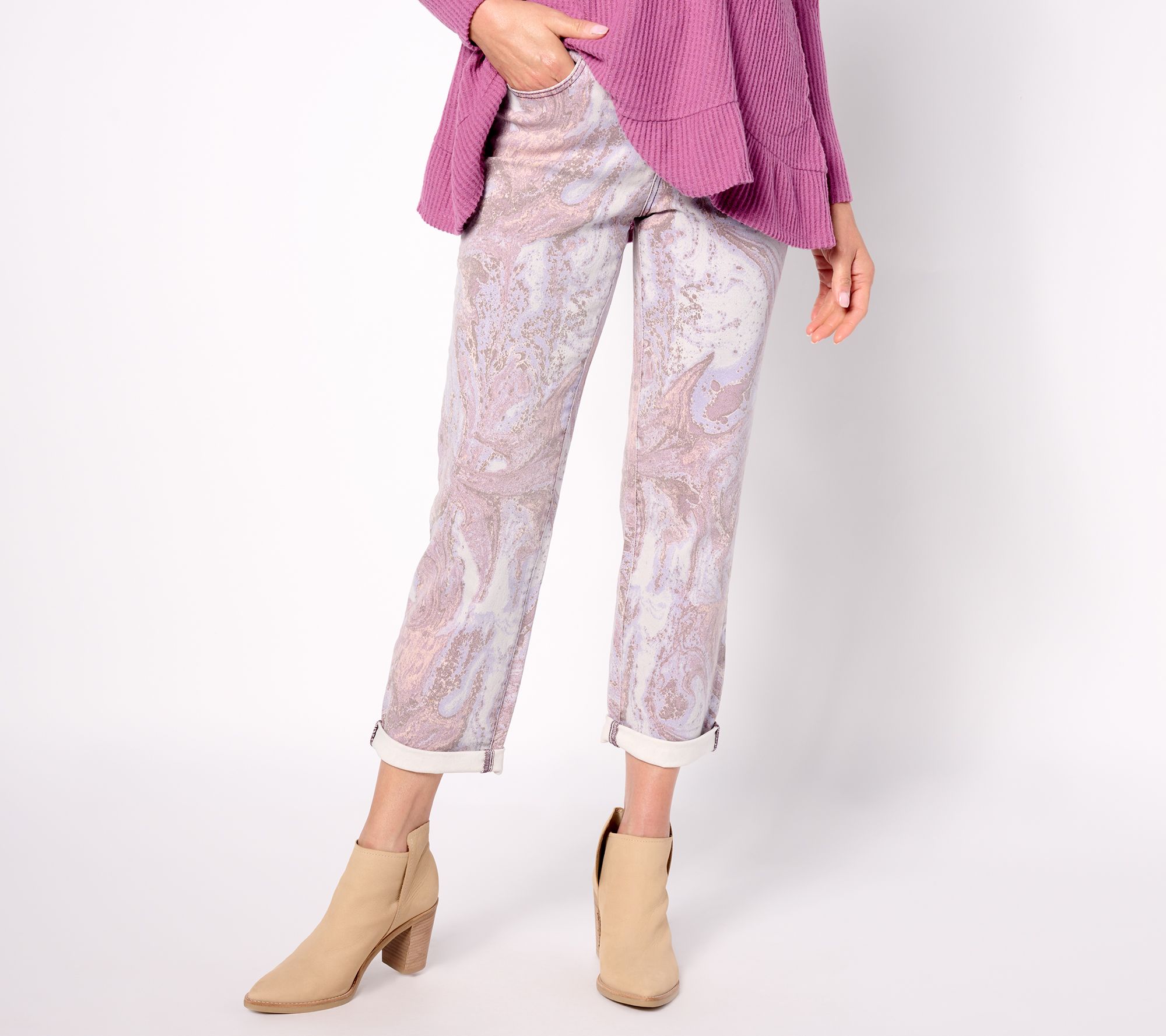 "As Is" LOGO by Lori Goldstein Regular Printed Boyfriend Jeans