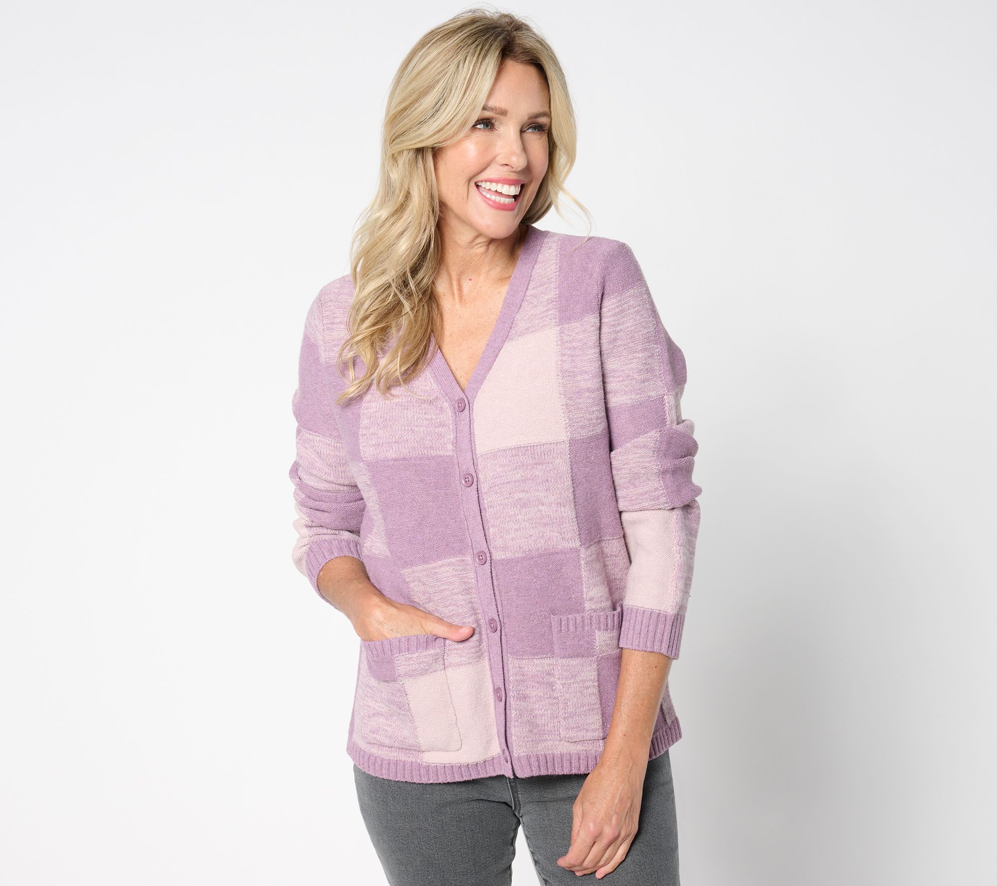 LOGO by Lori Goldstein V-Neck Colorblock Cardigan