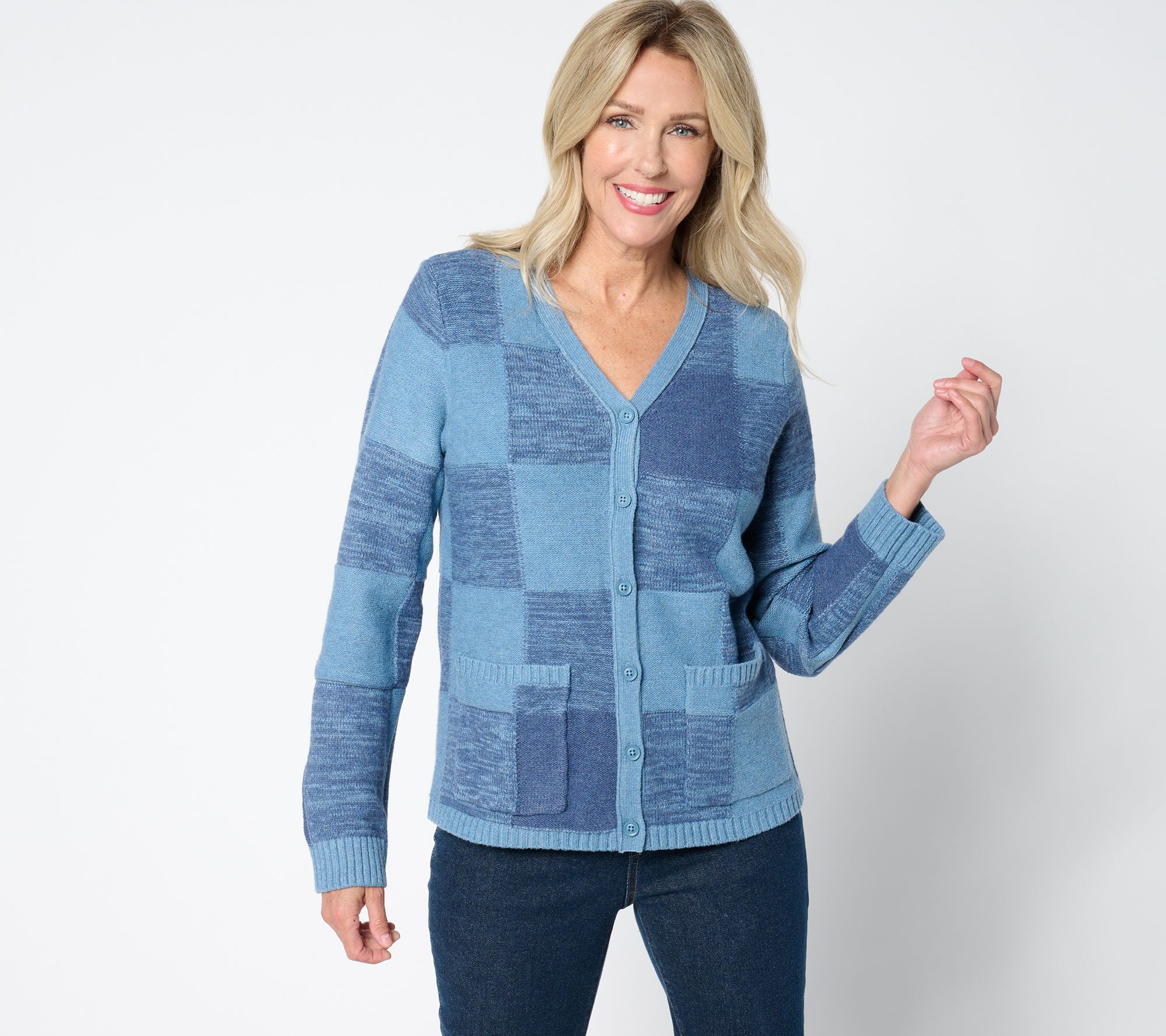 LOGO by Lori Goldstein V-Neck Colorblock Cardigan