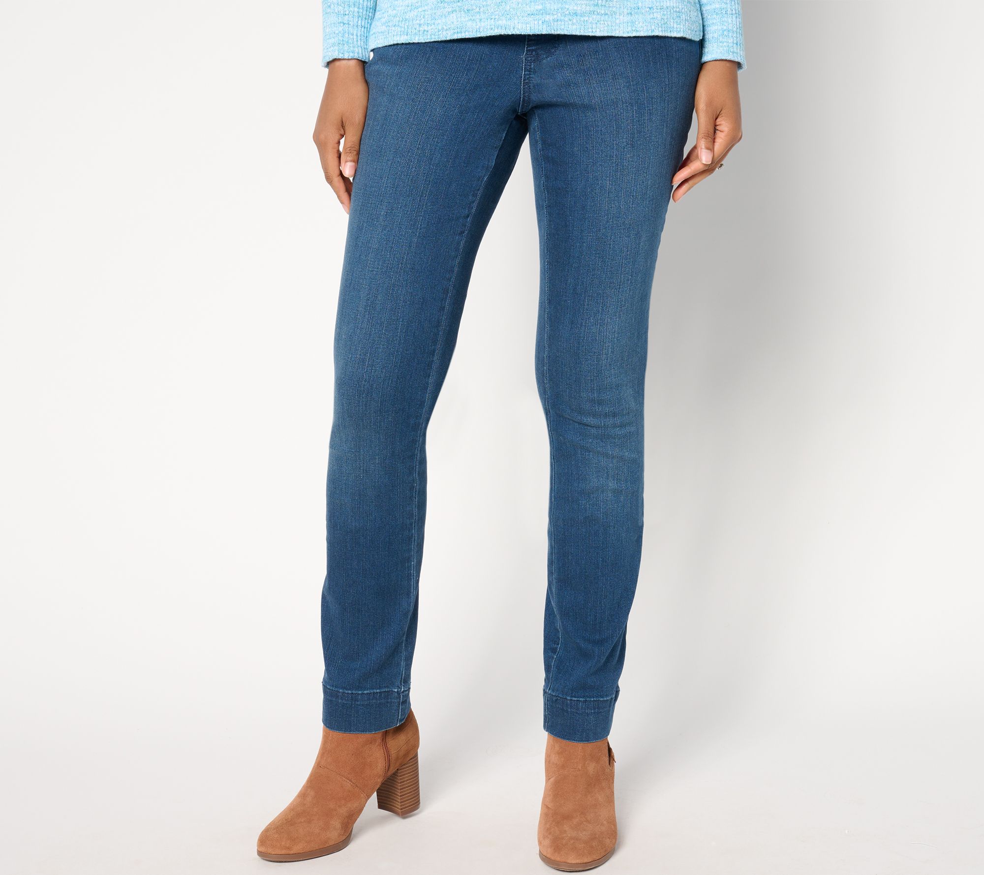 Belle by Kim Gravel Petite TripleLuxe Denim Straight Leg w/Wide Hem