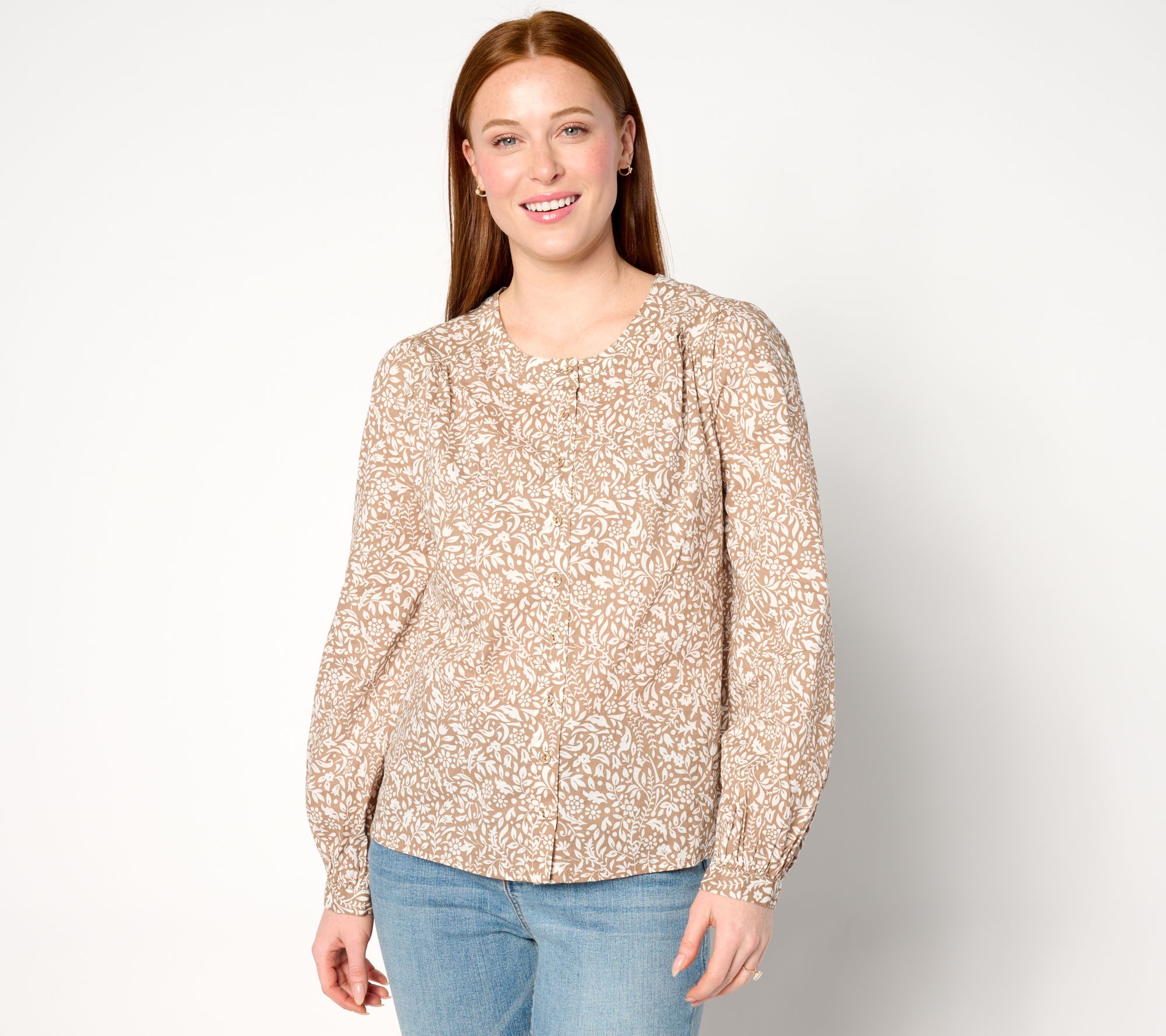 "As Is" AnyBody Printed Button Front Woven Boho Blouse