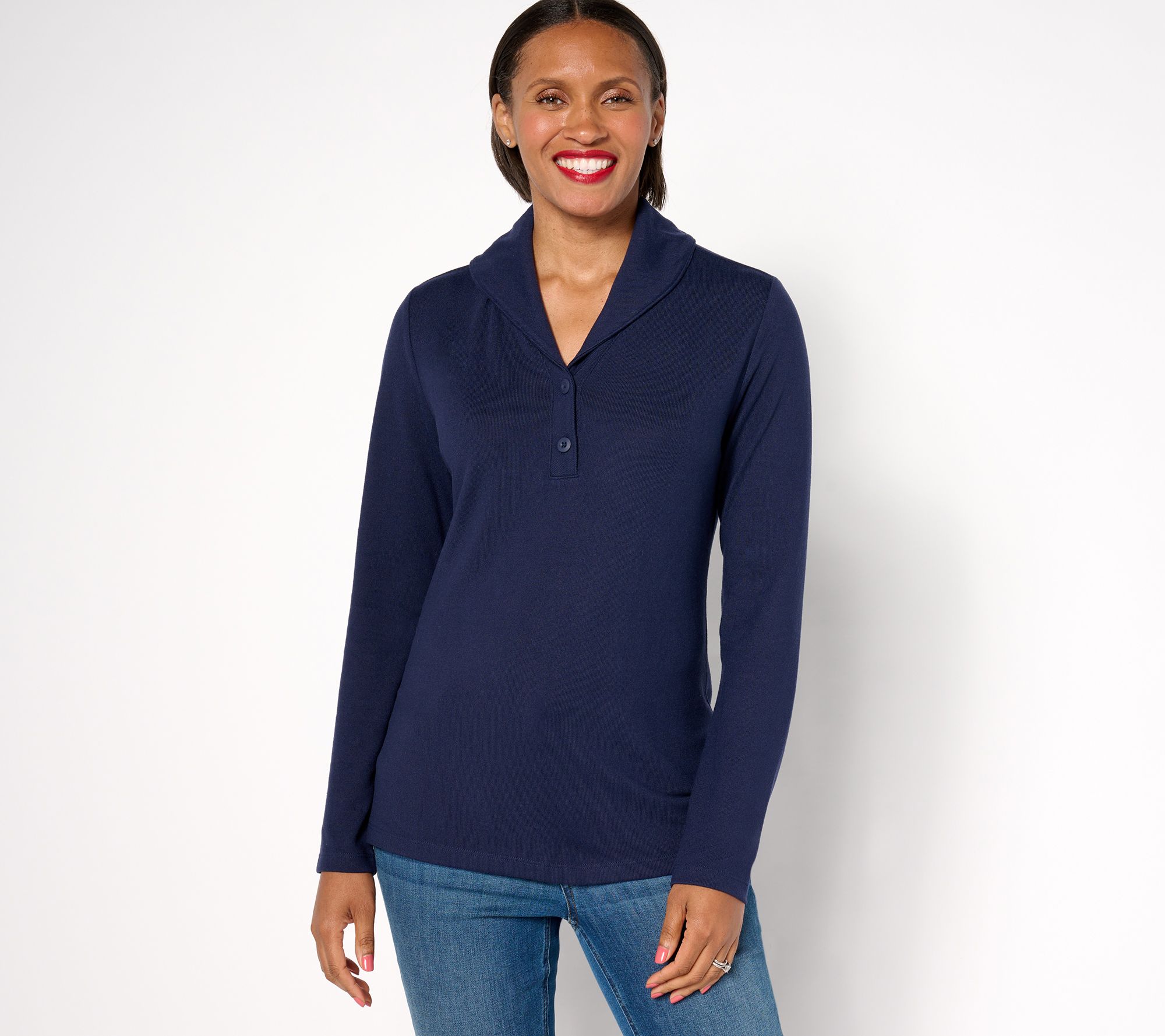 Denim & Co. Essentials Heavenly Jersey Long Sleeve Henley Top