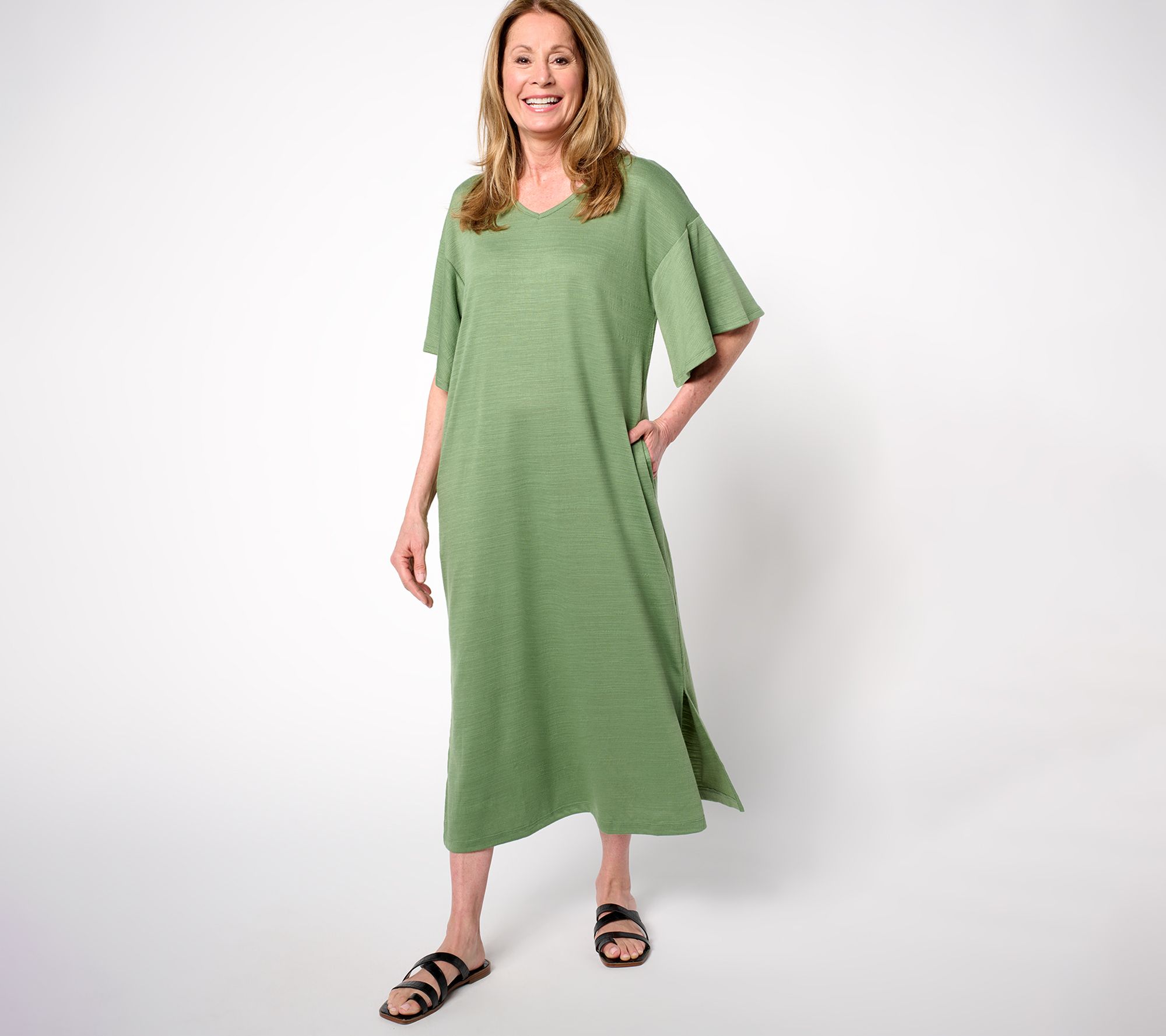 Stan Herman Crepe Knit Reg V-Neck Caftan - QVC.com