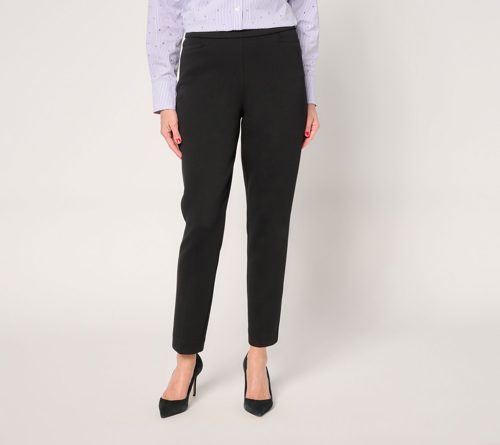 Susan Graver Pique Knit Petite Pull-On Slim-Leg Ankle Pants