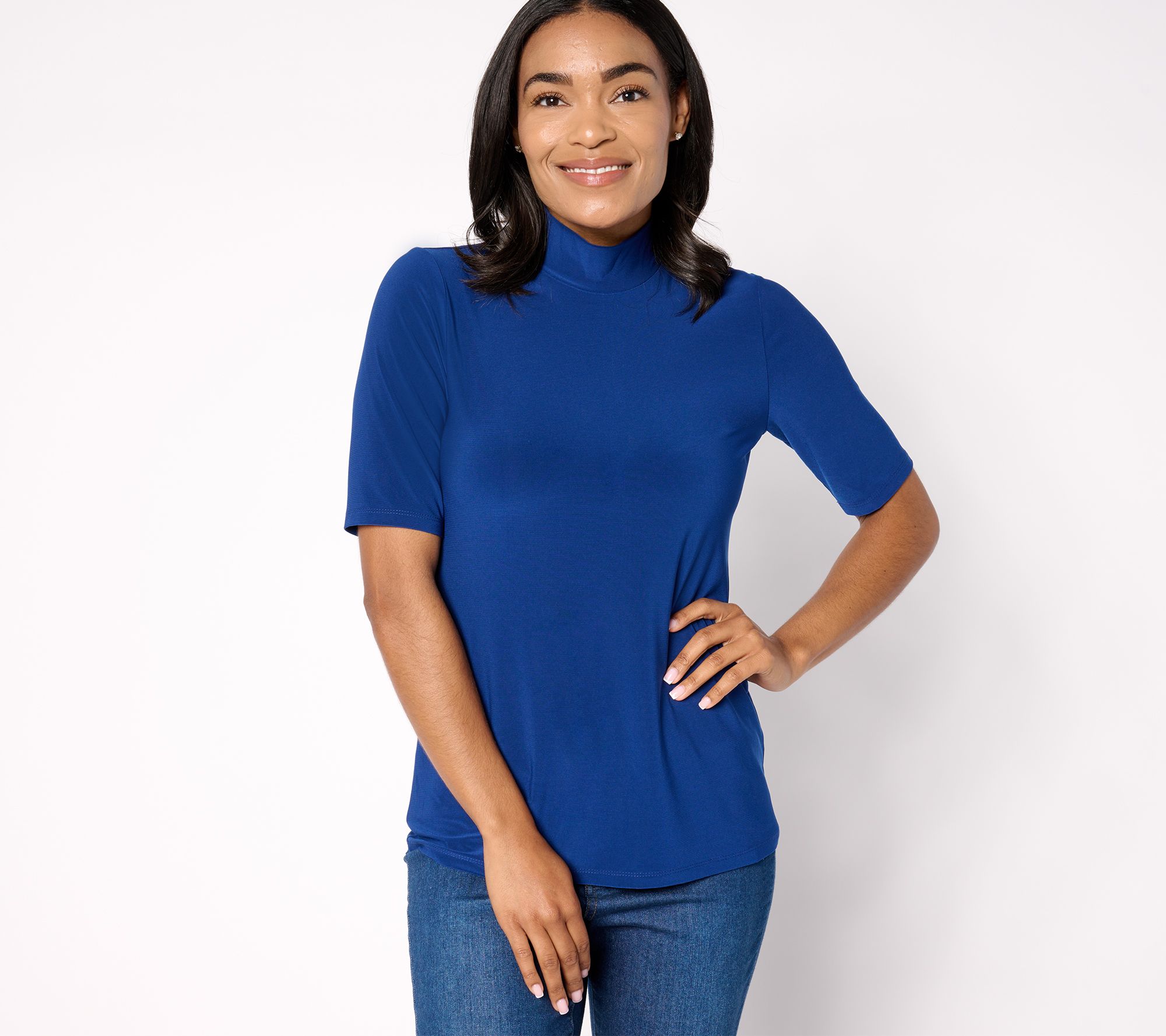 "As Is" Dennis Basso Mock Neck Top with Elbow Sleeves