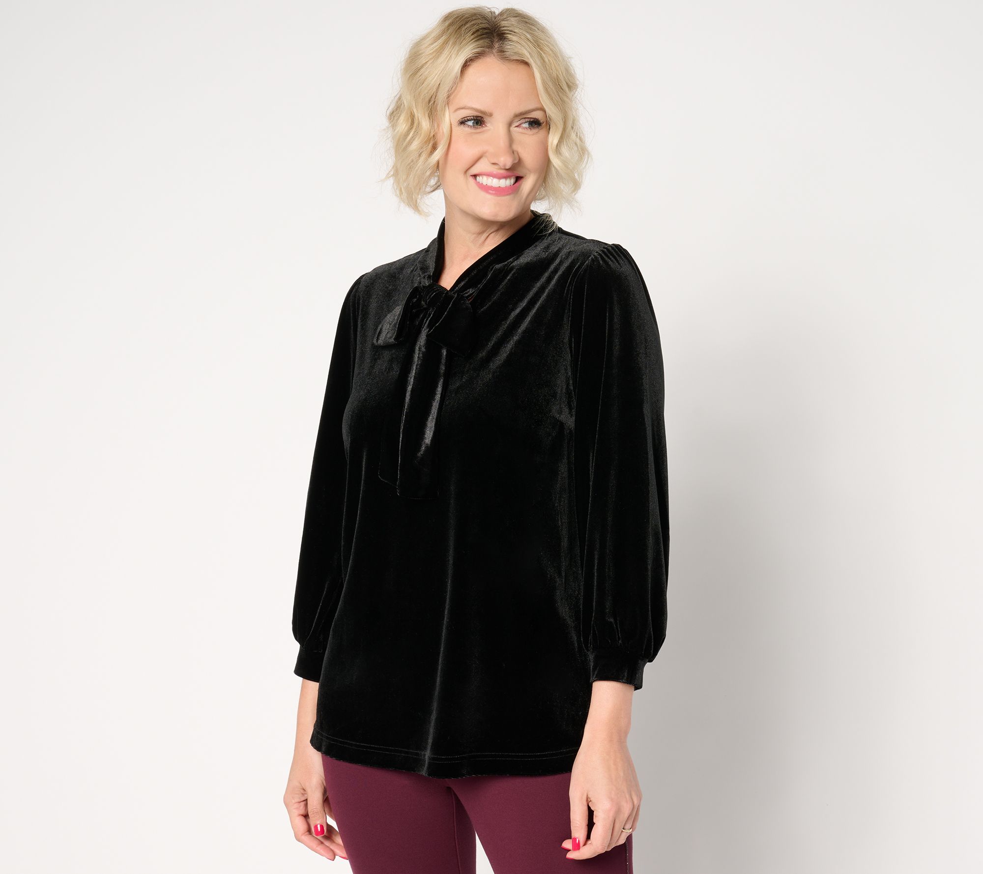 "As Is" Belle by Kim Gravel Bellevet Tie Front Blouson Sleeve Top