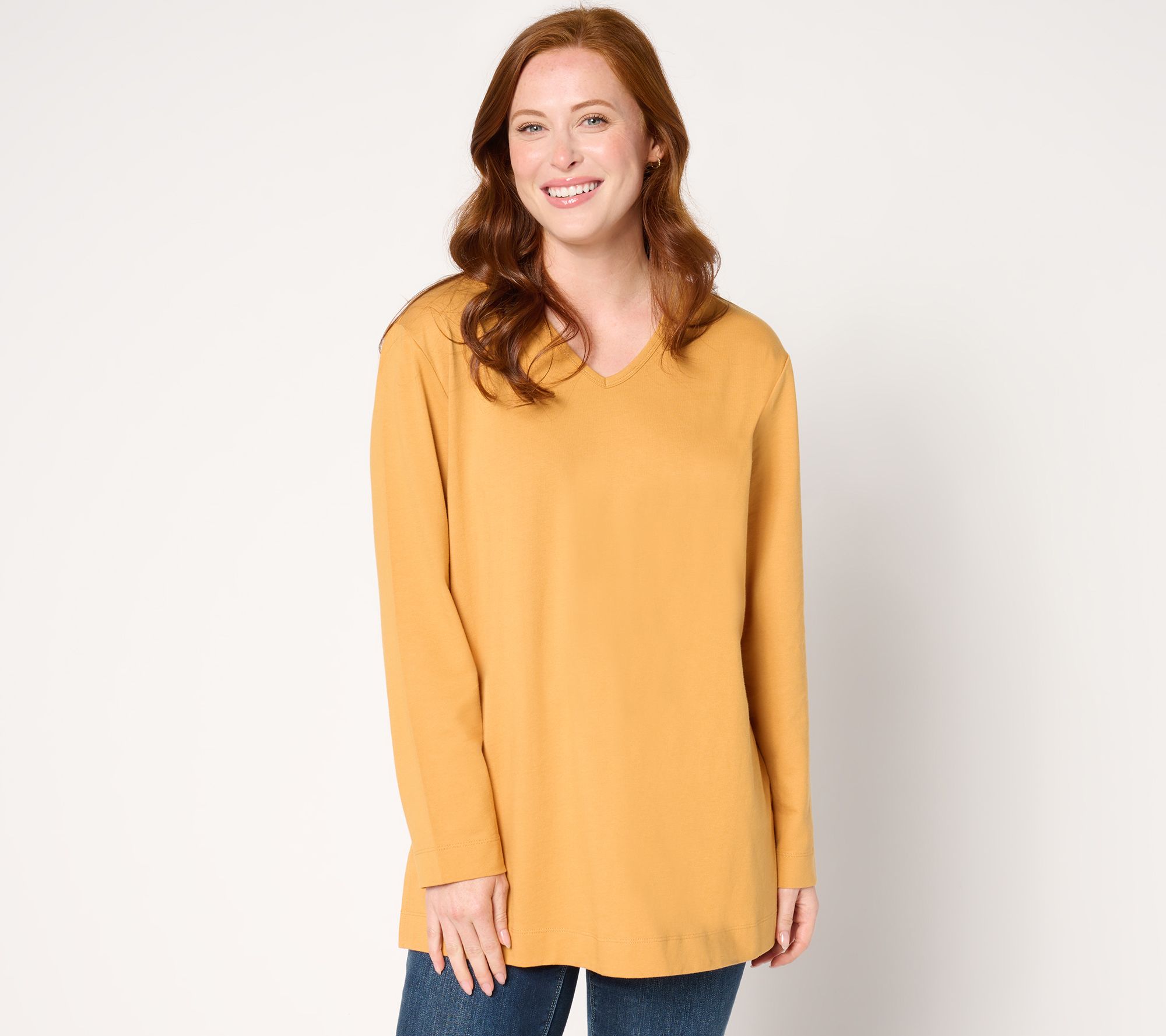 "As Is" Denim & Co. Essentials Cotton Jersey Oversized V-Neck Tunic