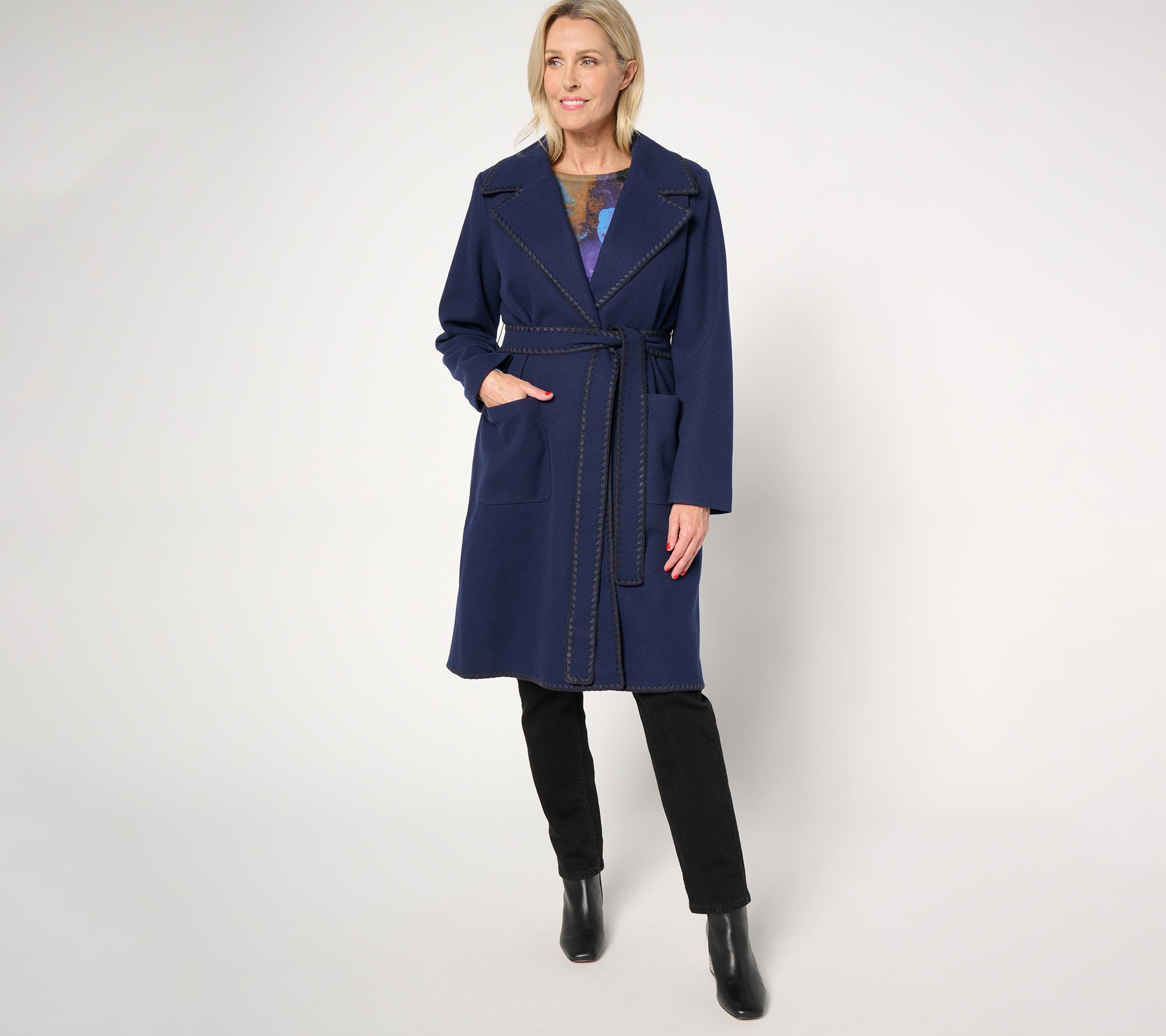 "As Is" BEAUTIFUL by Lawrence Zarian Petite Belted Knit Lined Coat