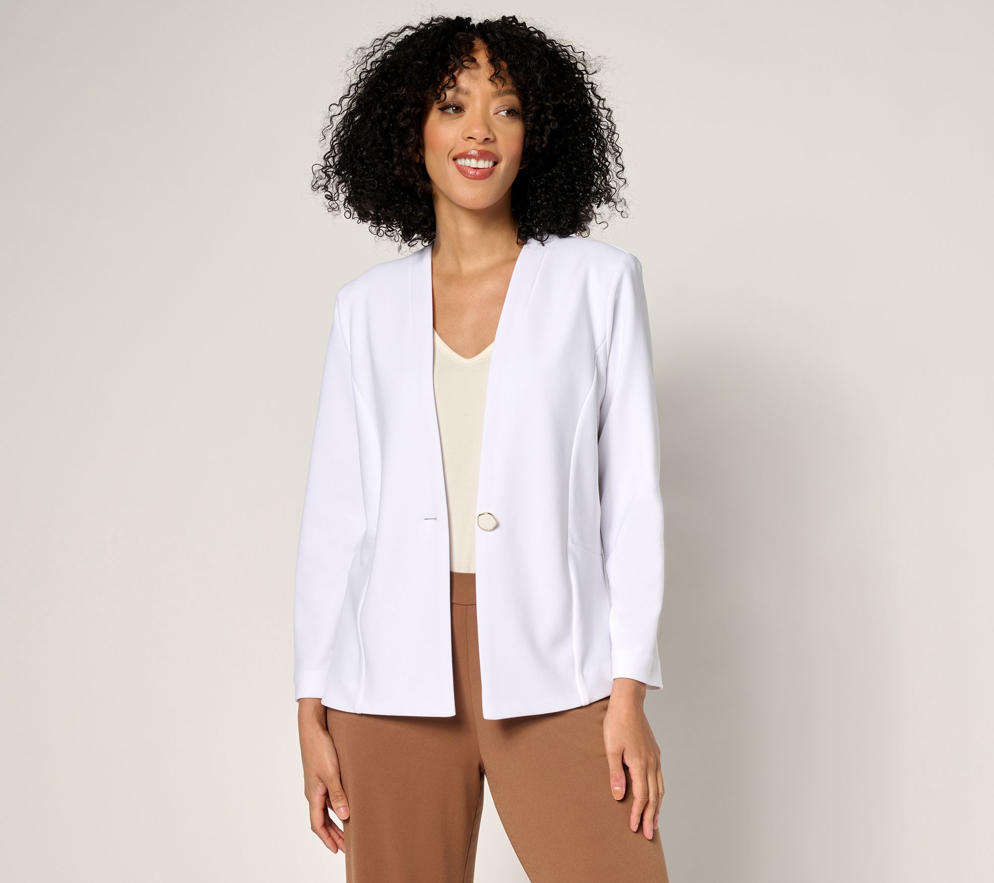 Susan Graver Knit Crepe Fusion Bracelet Sleeve Button Front Jacket