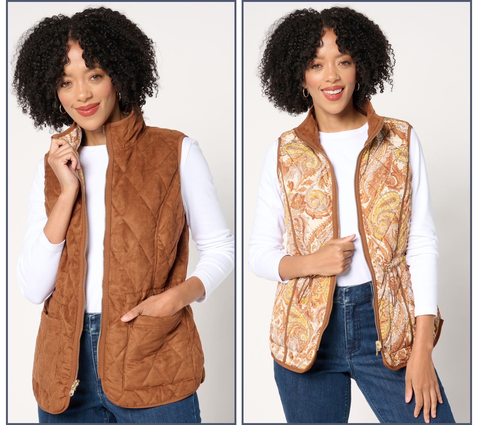 "As Is" Isaac Mizrahi Live! Diamond Quilted Faux Suede Reversible Vest