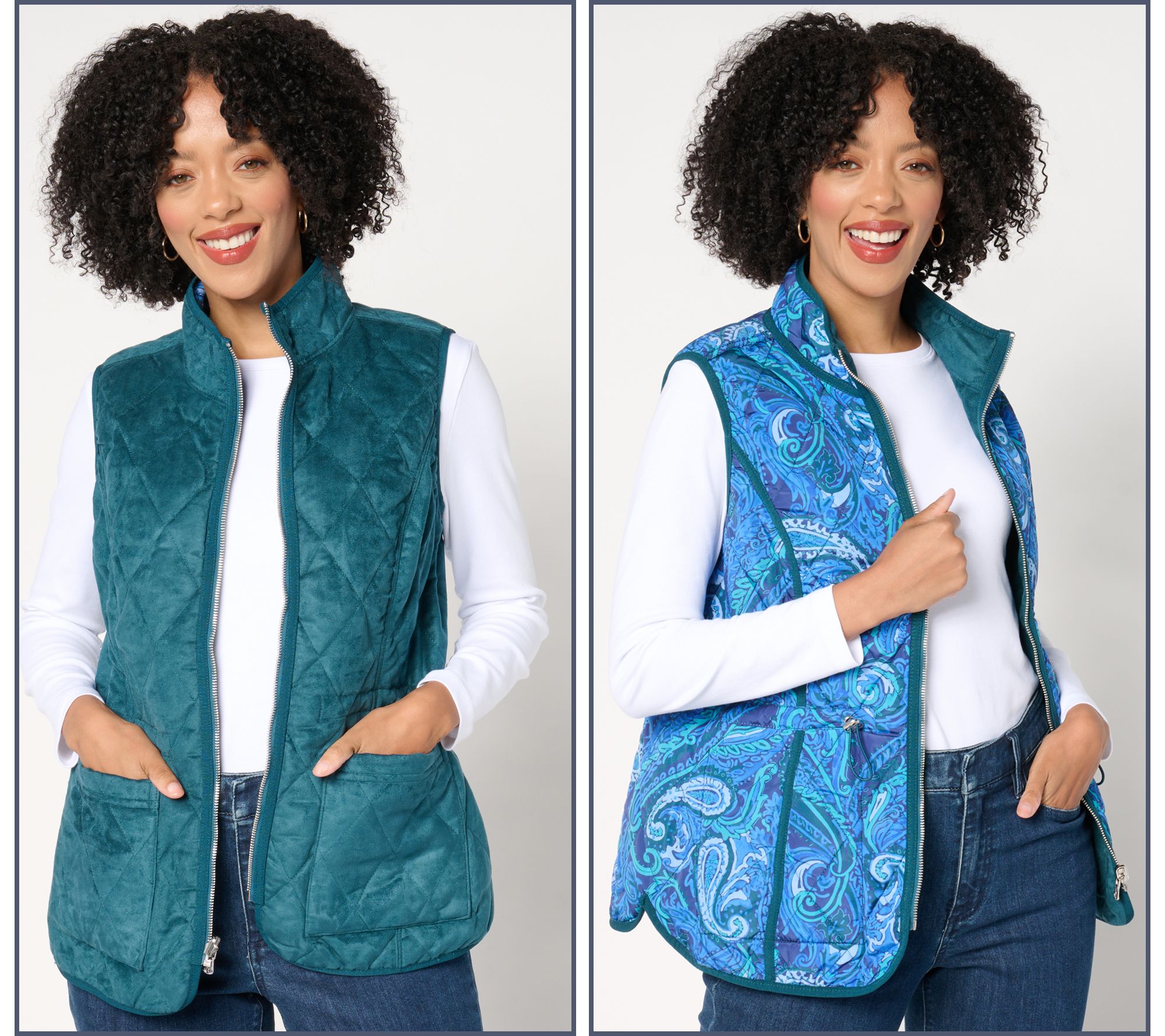 "As Is" Isaac Mizrahi Live! Diamond Quilted Faux Suede Reversible Vest
