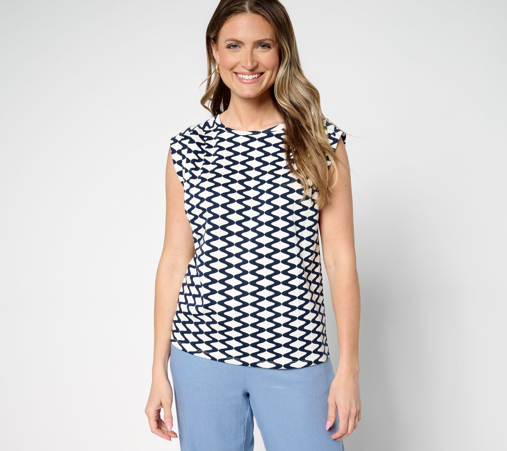 Carla Rockmore Collection 100% Cotton Pleated Shoulder Top