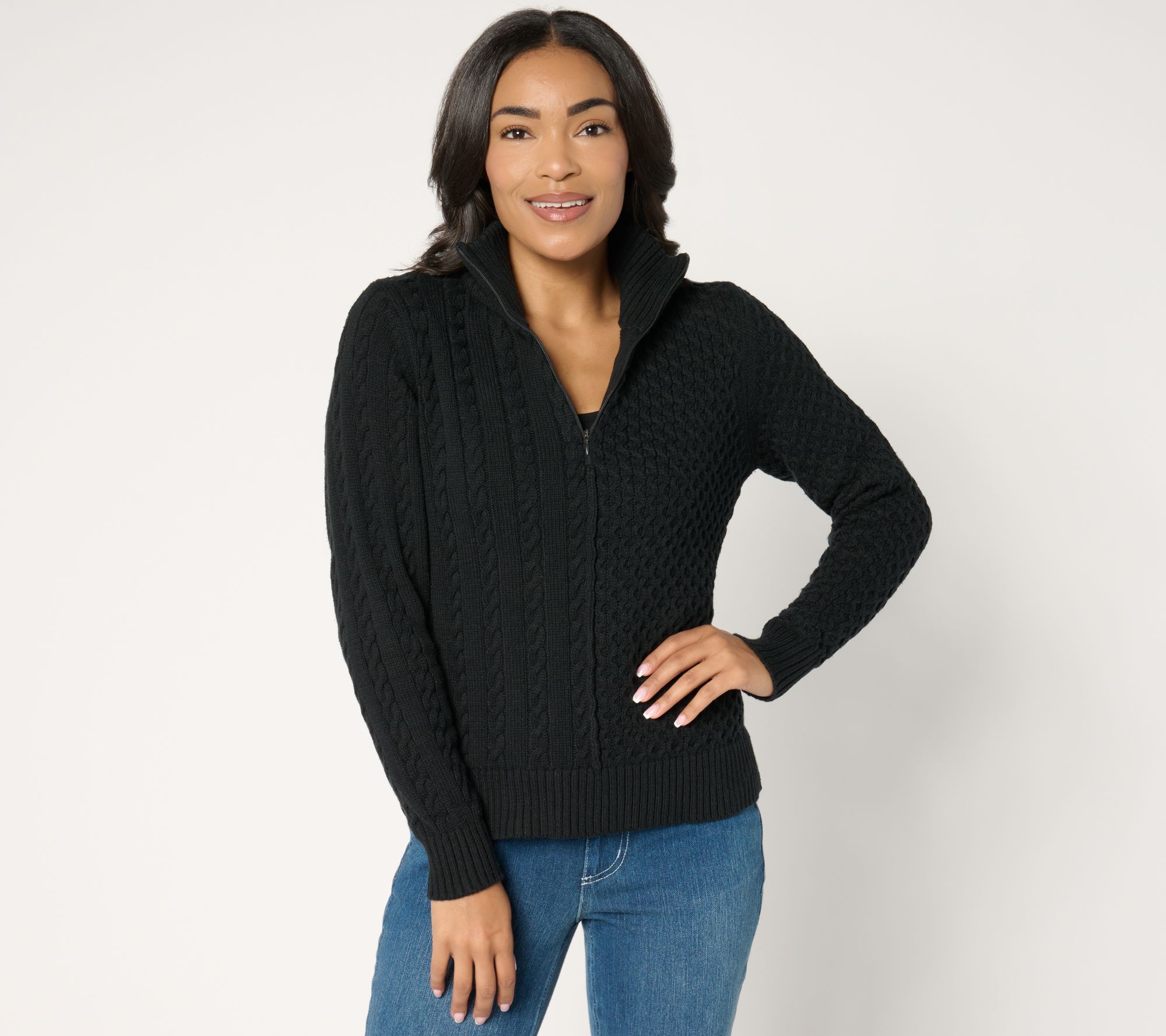 "As Is" AnyBody Mixed Stitch Half Zip Sweater with Side Slits