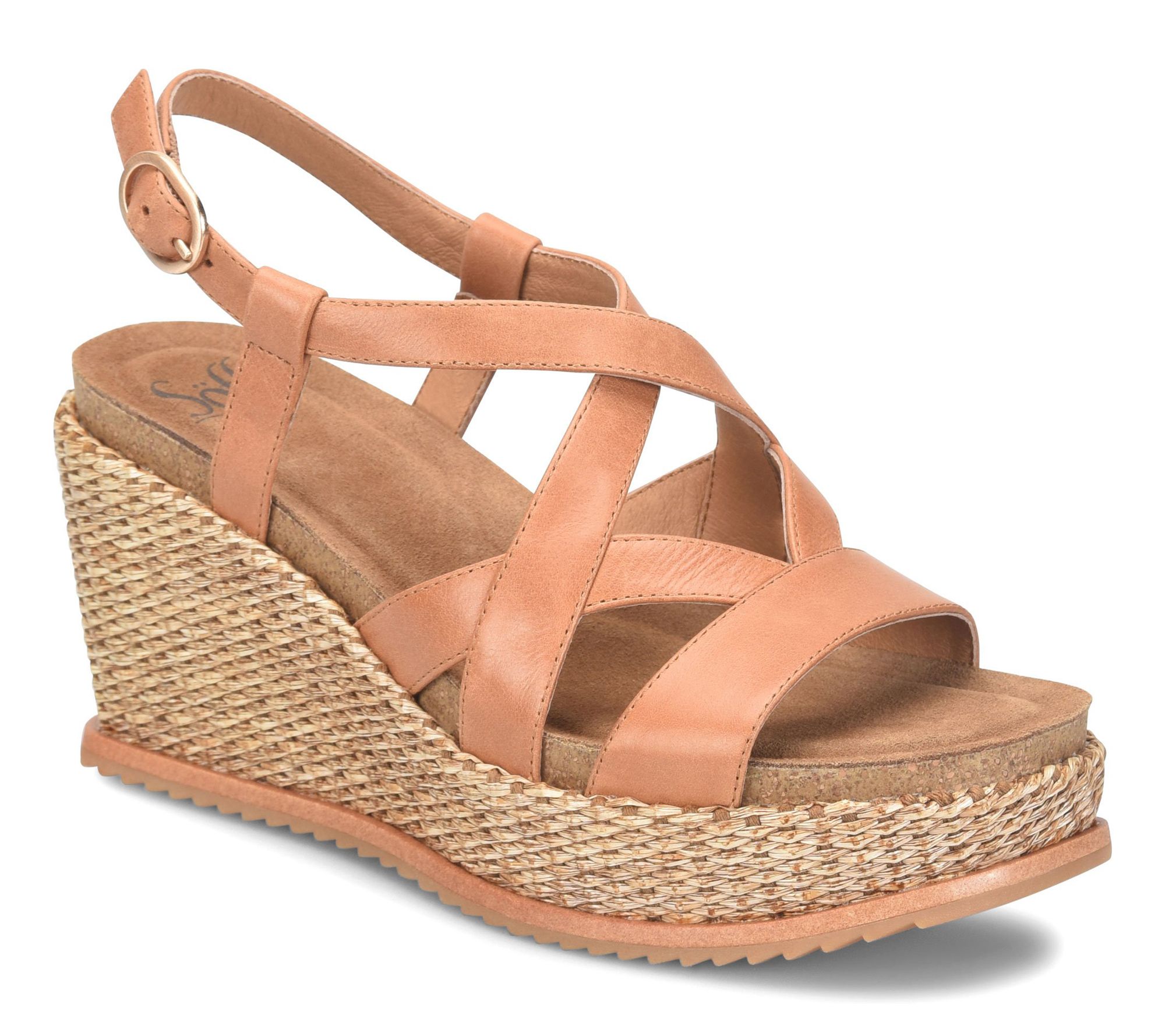 Sofft Strappy Leather Basketweave Wedge - Devyn